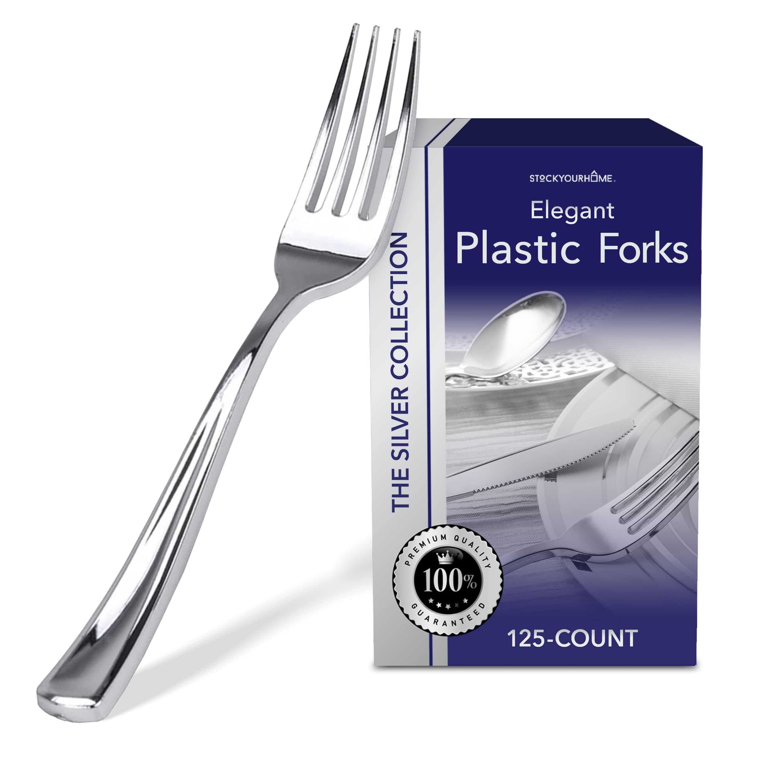 Stock Your Home 125 Disposable Heavy Duty Plastic Forks, Fancy Plastic Silverware Looks Like Real Cutlery - Utensils Perfect for Catering Events, Restaurants, Parties and Weddings (Silver) Silver Forks