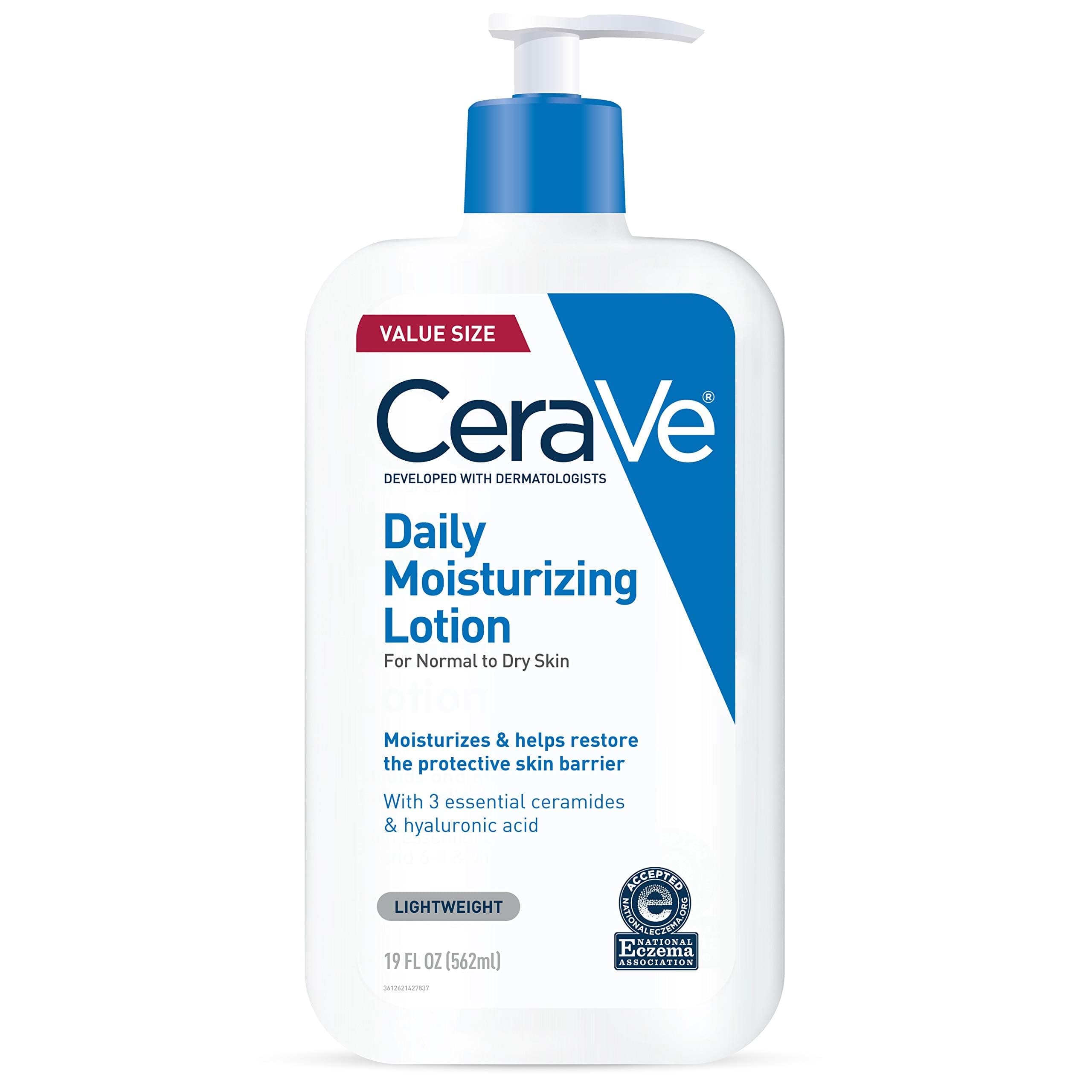 CeraVe Daily Moisturizing Lotion for Dry Skin, Body Lotion & Face Moisturizer with Hyaluronic Acid and Ceramides, Daily Moisturizer, Fragrance Free, Oil-Free, 19 Ounce 19 Fl Oz (Pack of 1)