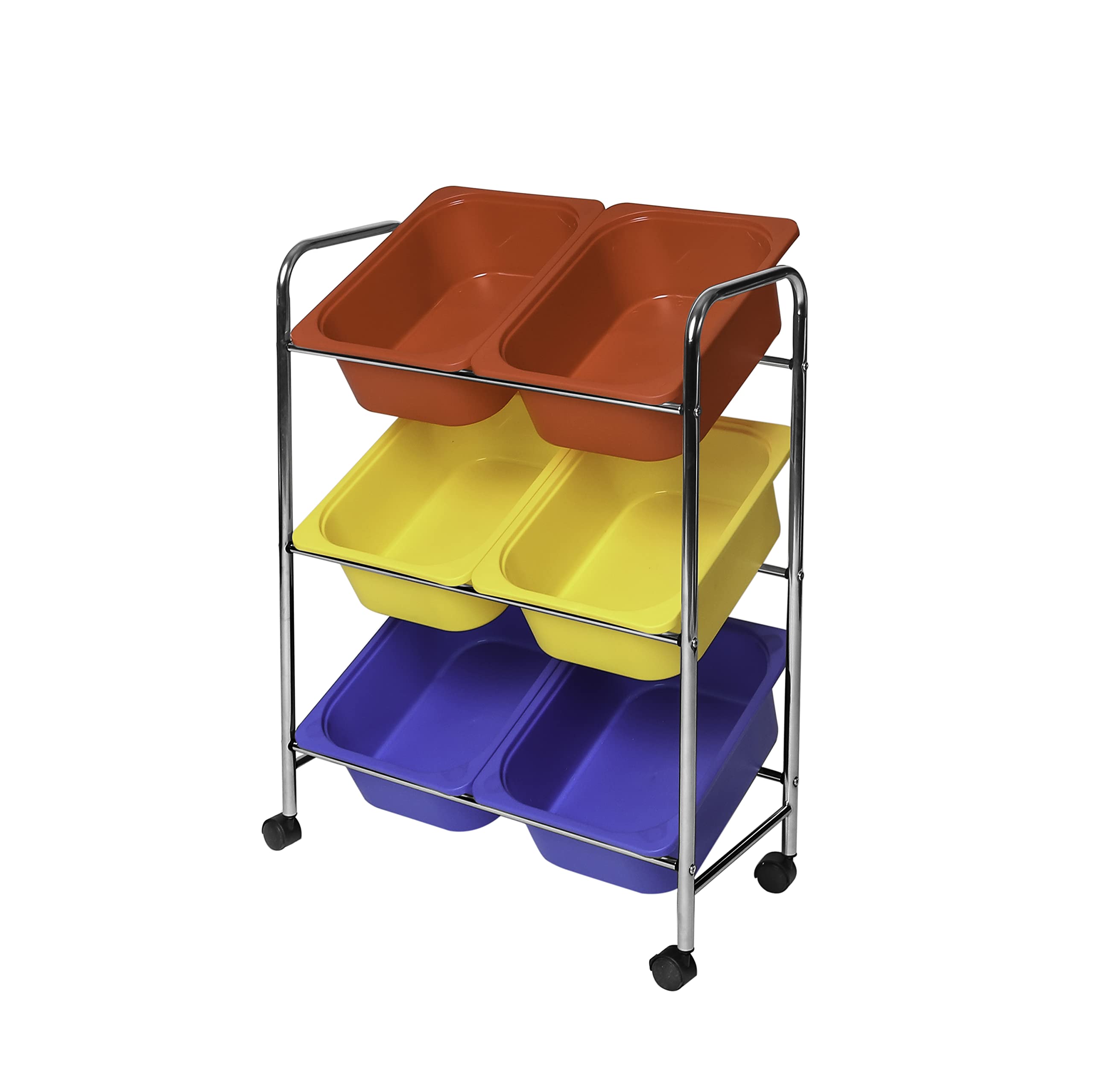 Seville Classics Rolling Utility Organizer Storage Cart, for Home Office, School, Classroom, Scrapbook, Hobby, Craft, 6-Bin, Multicolor 6 Bin Multi Color