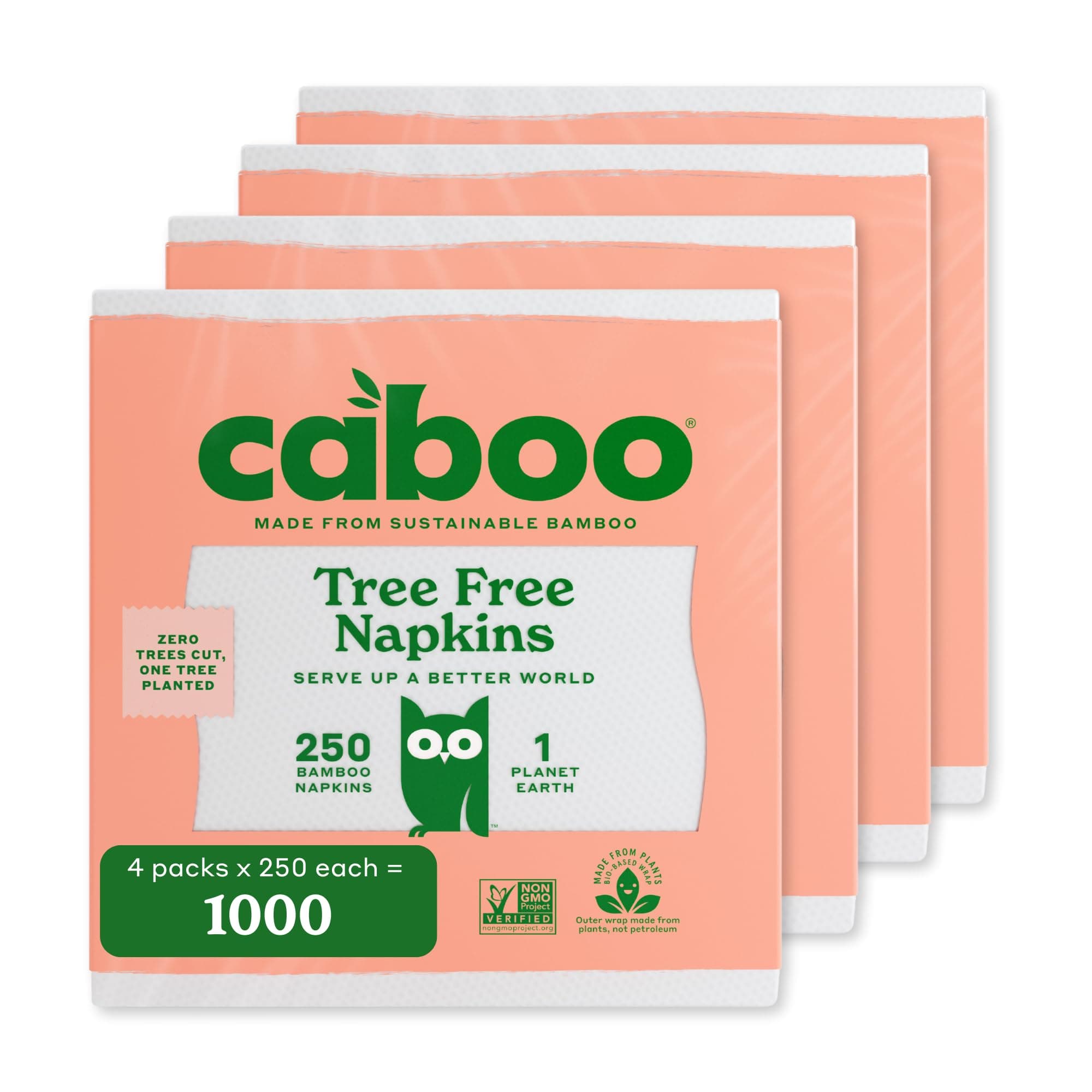 Caboo Tree Free Napkins, 4 Packs of 250, 1000 Total Napkins, Sustainable & Disposable Kitchen Napkin 250 Count (Pack of 4)