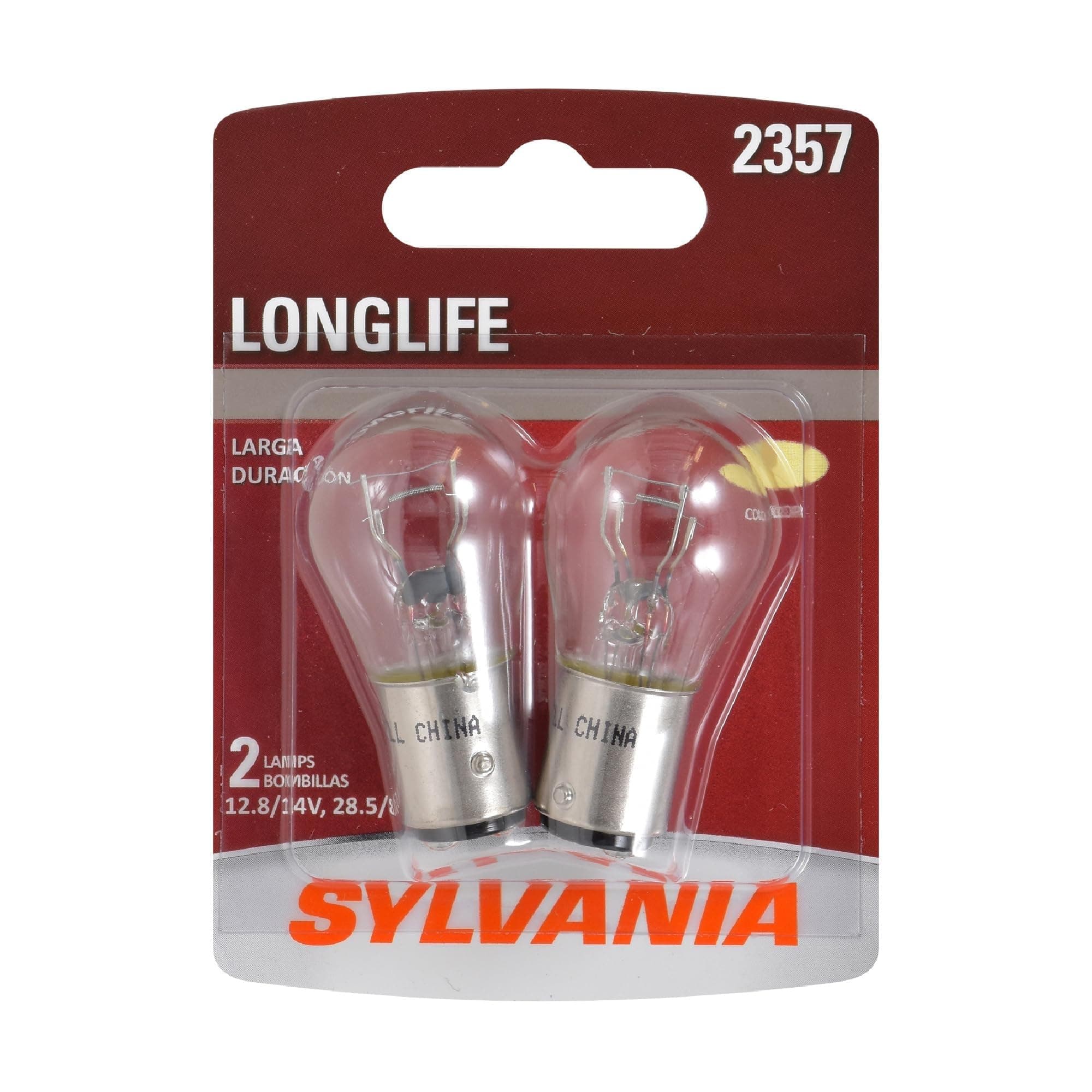 SYLVANIA - 2357 Long Life Miniature - Bulb, Ideal for Daytime Running Lights (DRL) and Back-Up/Reverse Lights (Contains 2 Bulbs) 2 Count (Pack of 1)