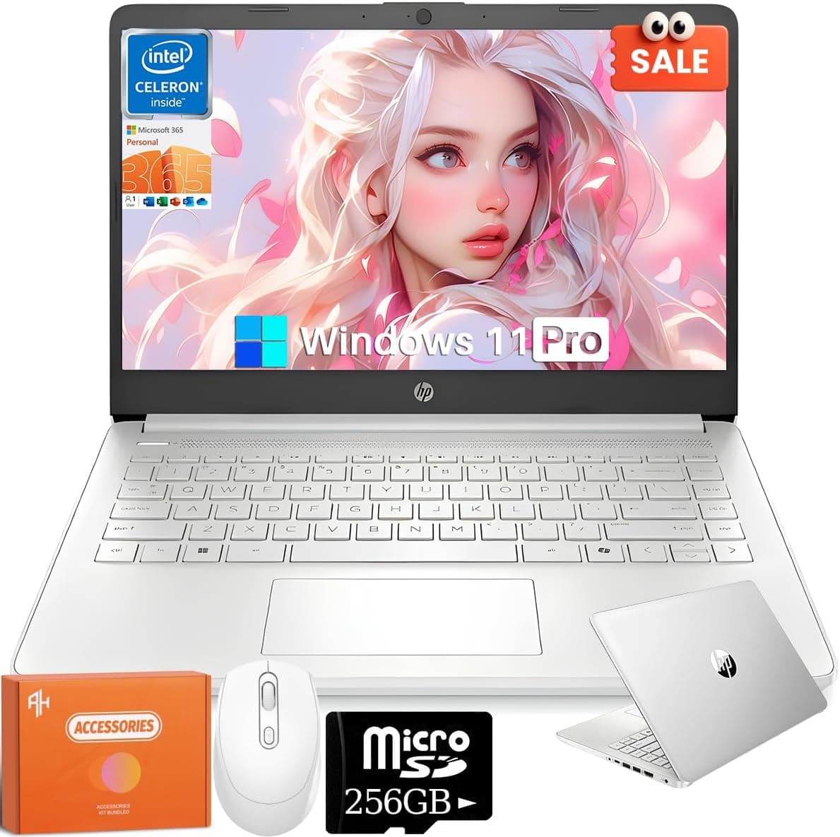 HP 2025 14 Inch Laptop for Business, Intel N150 Processor, 16 GB RAM, 384 GB Storage(128GB UFS+256GB MSD), Wi-Fi 6, Copilot-AI Chat, 1 Year Office 365, Natural Silver, Windows 11 Pro,w/REDRAGON Mouse