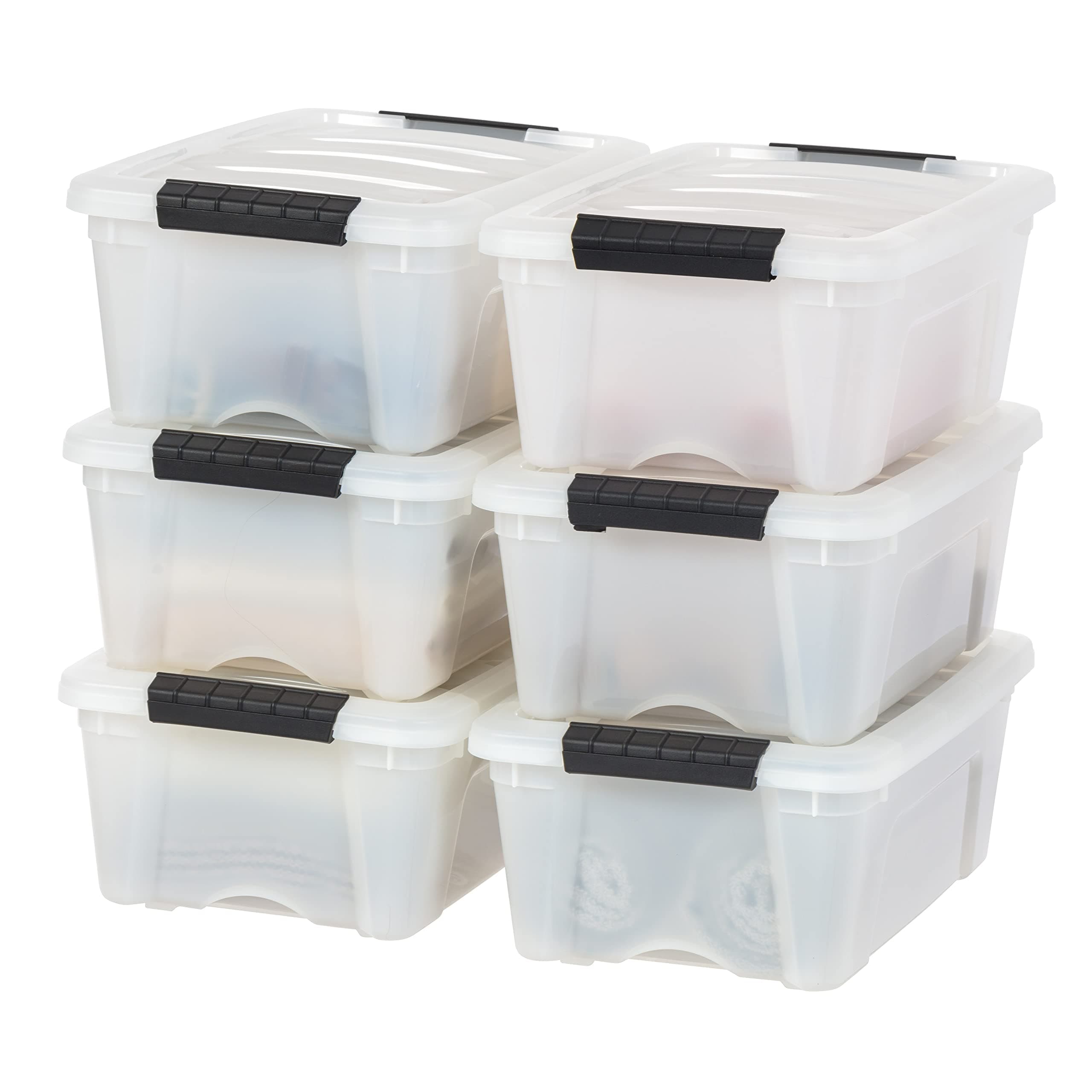 IRIS USA 13 QT Plastic Storage Box with Lid and Latches - 6 Pack - BPA-Free, Discreet Organizing Solution, Durable Nestable Stackable Containers, Secure Pull Handle - Pearl Pearl 13 Qt 6 Pack