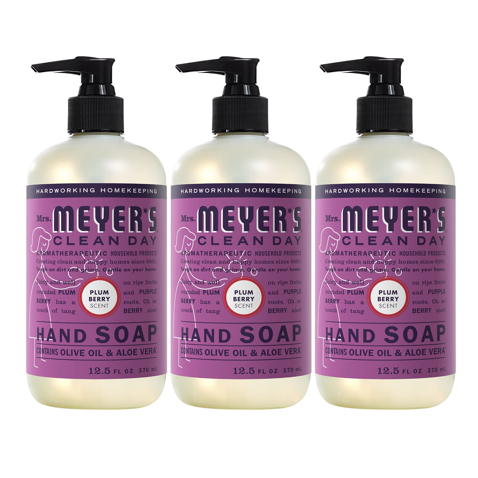 MRS. MEYER'S CLEAN DAY Liquid Hand Soap, Cruelty Free, Plum Berry Scent, 12.5 oz- Pack of 3 Plum Berry 37.5 Fl Oz (Pack of 1)