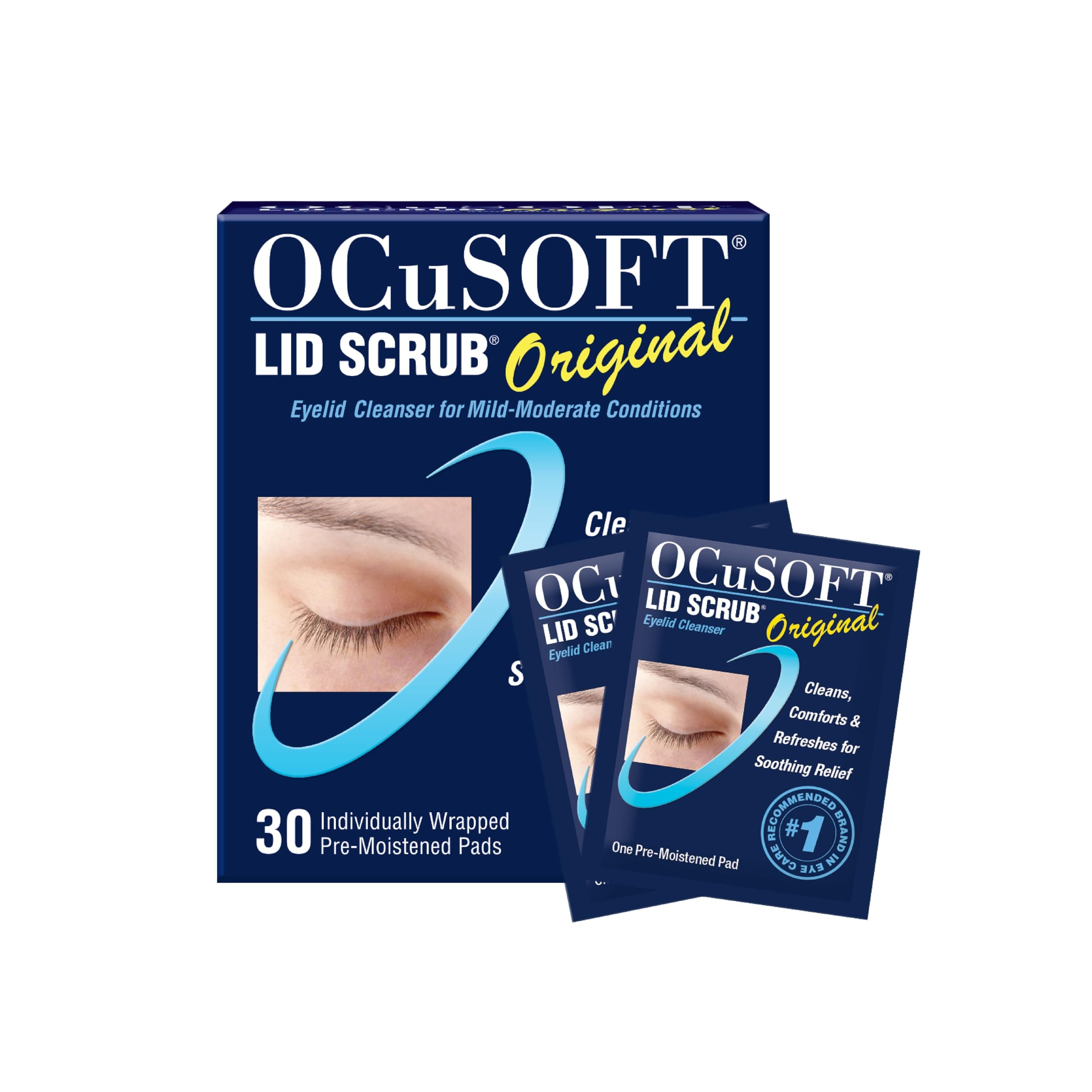 OCuSOFT Lid Scrub Original Eyelid Cleanser - Pre-Moistened Eyelid Wipes for Mild to Moderate Conditions - Eyelid Cleanser to Clean, Comfort & Soothe Irritated Eyelids - 30 Count 30 Count (Pack of 1)