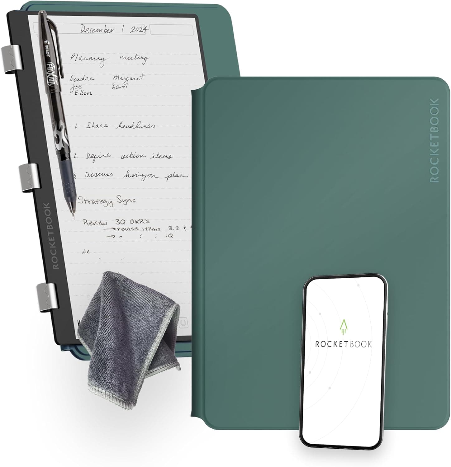 Rocketbook Pro 2.0 Reusable Professional Smart Notebook, Letter Size 8.5x11, Green - Lined & Dot Grid Pages, App-Connected, Erasable, Premium Cover, Ideal for Work Notes and Business Meetings Green Letter