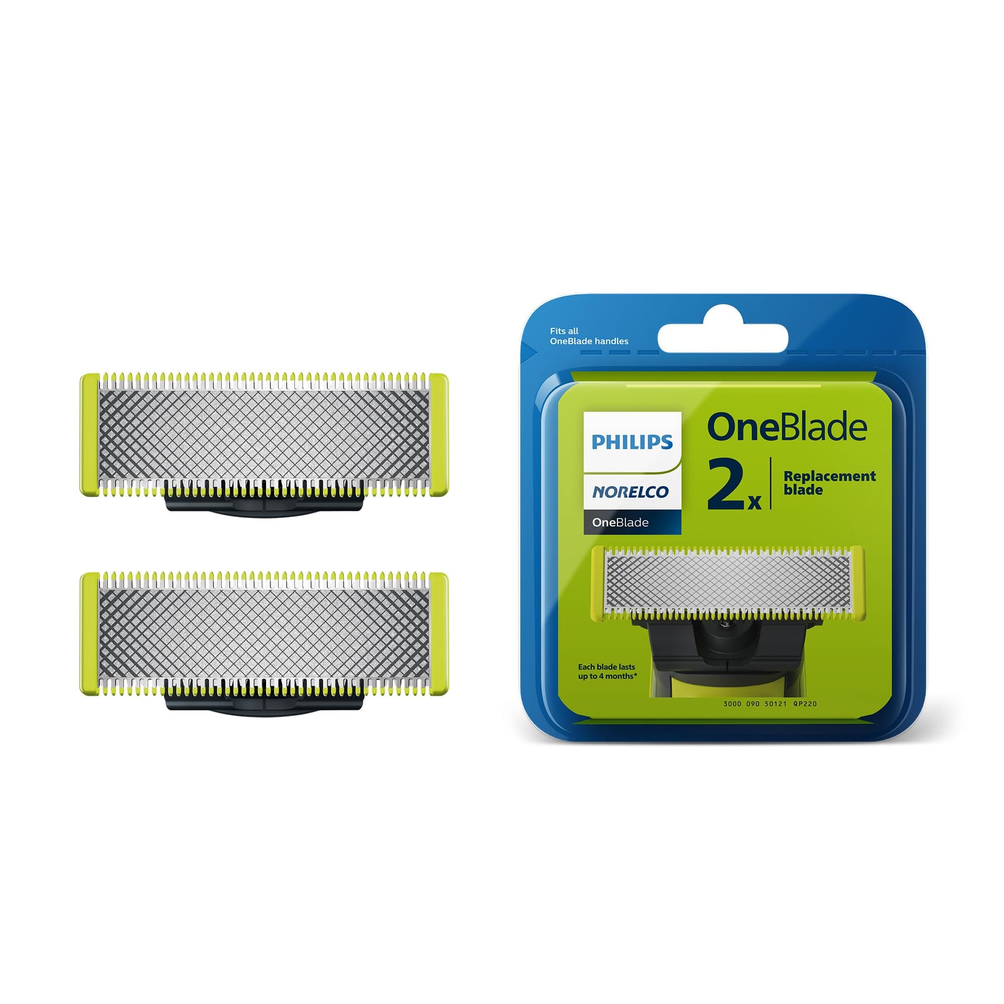 Philips Norelco Genuine OneBlade Replacement Blades, 2 Count, QP220/80 2 Count (Pack of 1) WHITE