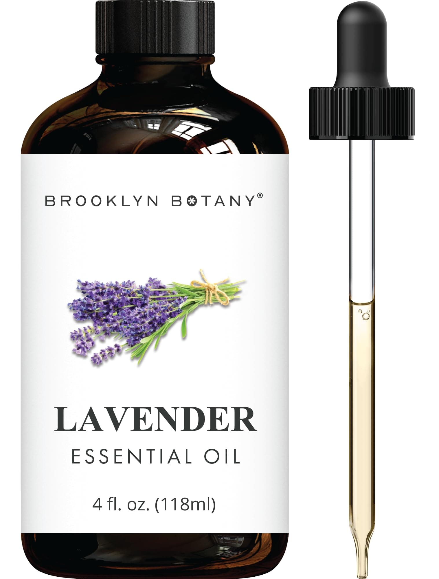 Brooklyn Botany Lavender Essential Oil - Huge 4 Fl Oz - 100% Pure and Natural - Premium Grade with Dropper - for Aromatherapy and Diffuser Lavender 4 Fl Oz (Pack of 1)