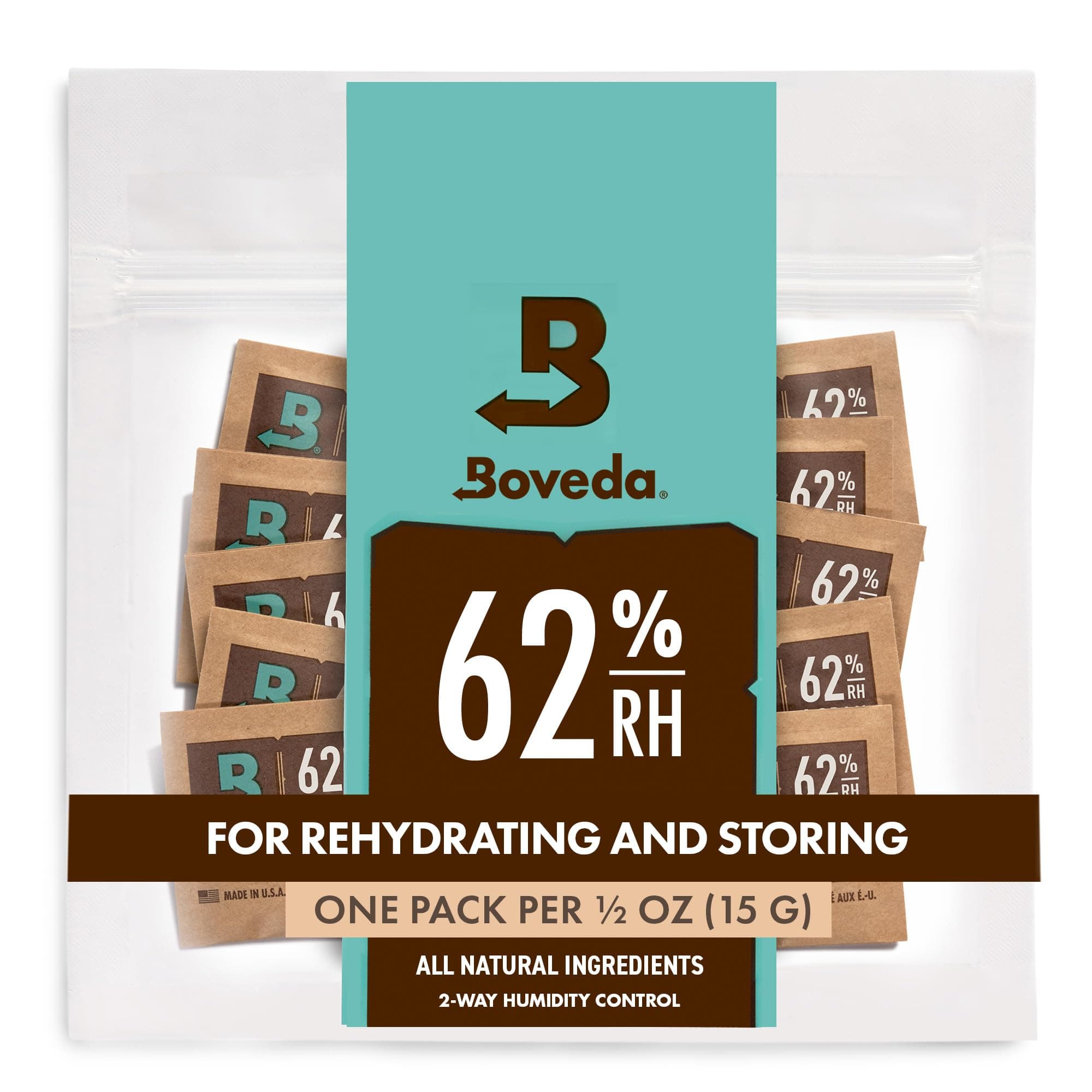 Boveda 62% Two-Way Humidity Control Packs For Storing ½ oz – Size 4 – 10 Pack – Moisture Absorbers for Small Storage Containers – Humidifier Packs – Hydration Packets in Resealable Bag ReFresh 62%RH For 1/2 Ounce (10-Pack)