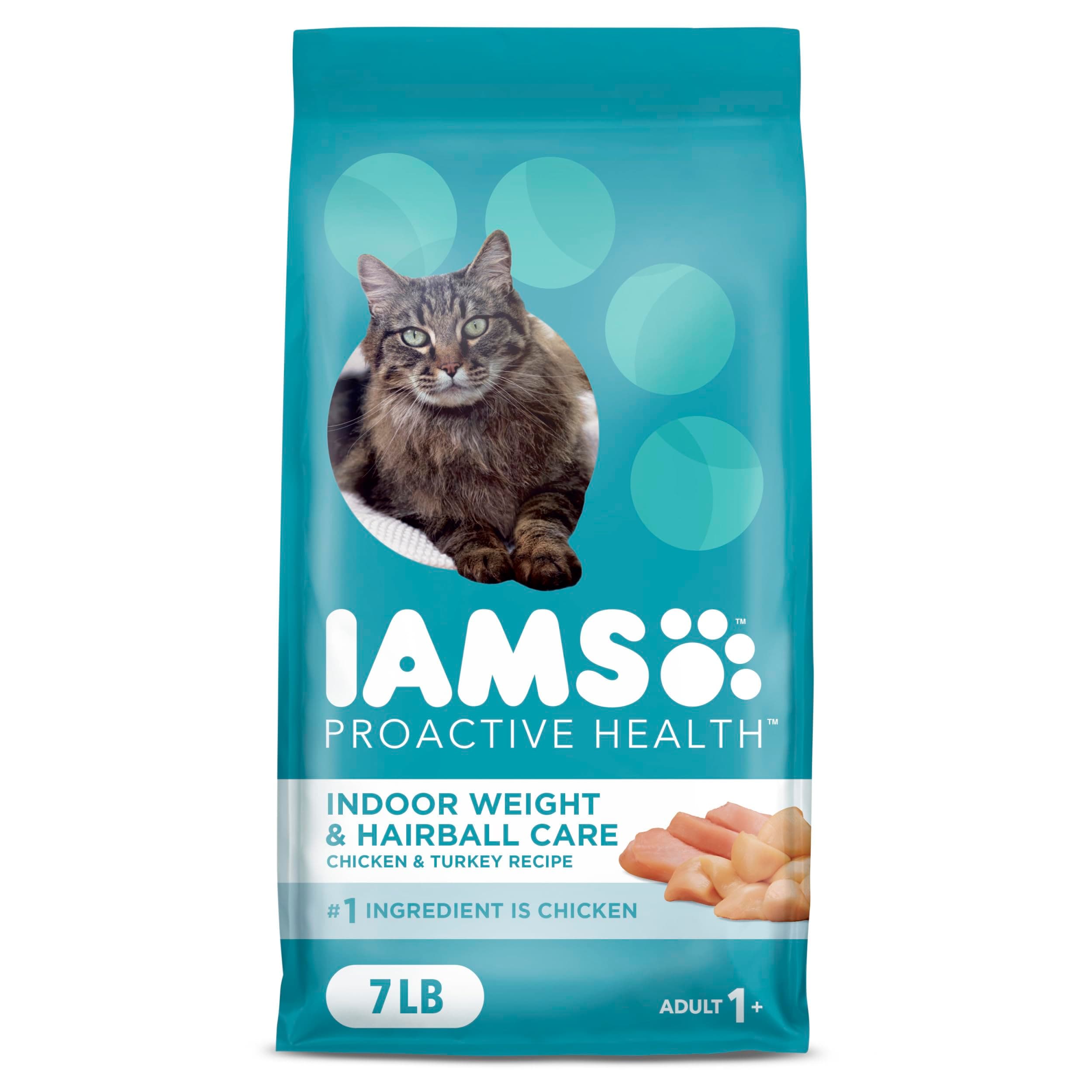 IAMS Proactive Health Indoor Weight Control & Hairball Care Adult Dry Cat Food, Chicken & Turkey Recipe, 7 lb. Bag Chicken & Turkey 7 Pound (Pack of 1)