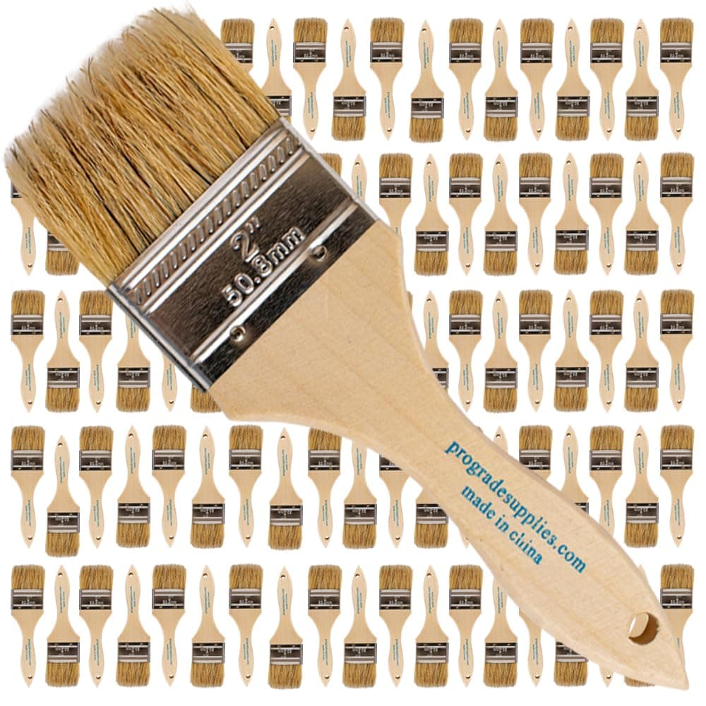 Pro Grade - Chip Paint Brushes - 96 Pack - 2 Inch - Chip Brushes - Versatile for Paints, Stains, Varnishes - 2 Inch Light Brown Chip Brushes Multi-Purpose Use 2"