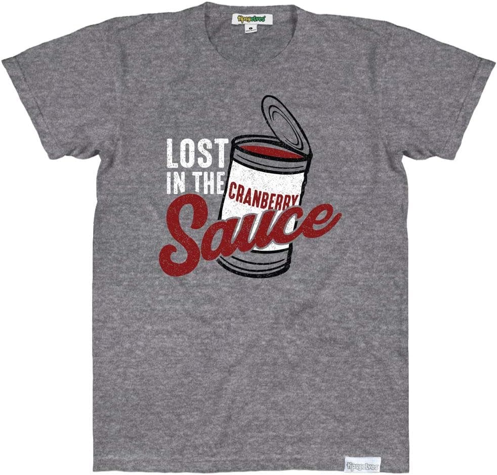 Tipsy Elves Funny Men's Thanksgiving Shirts - Hilarious Turkey Day and Friendsgiving Tees for Men X-Large Lost Sauce (Gray)