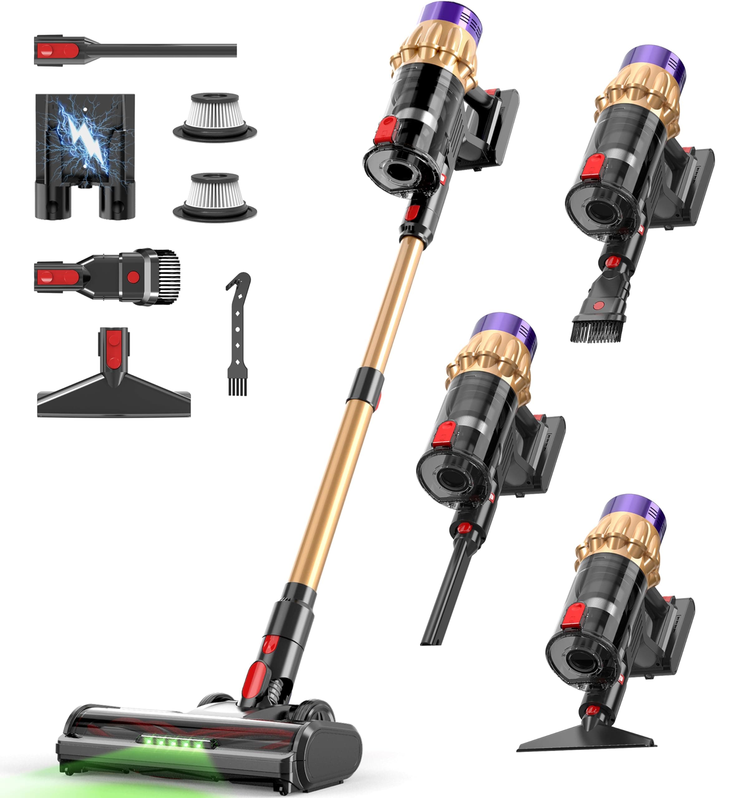 Cordless Vacuum Cleaner, 650W 50KPA 70Mins, Upgraded Vacuum Cleaners for Home, Self-Standing Stick Vacuum with Anti-Tangle Brush, LED Touch Screen for Hardwood/Carpet/Pet Hair/Car Rose Gold