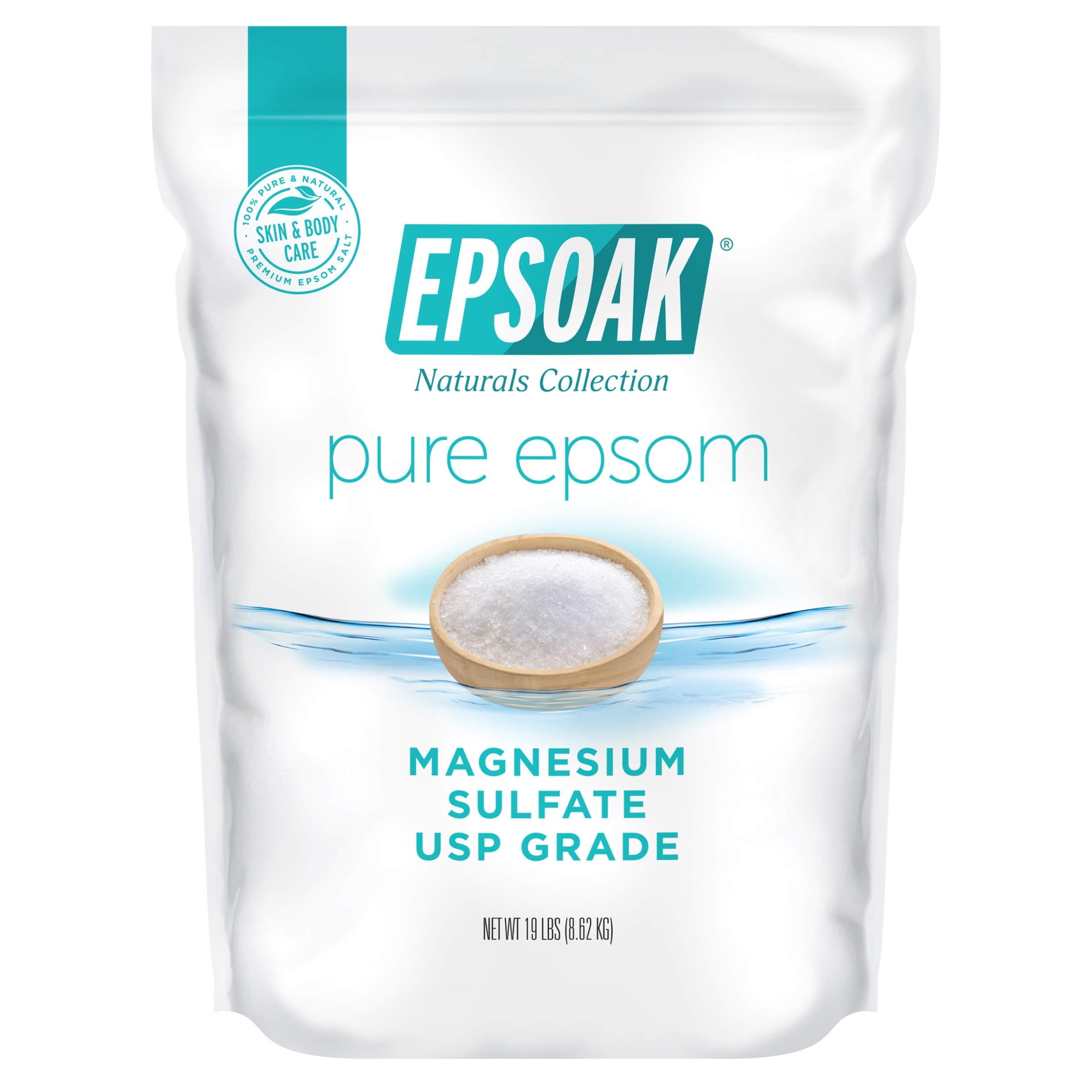 Epsoak Epsom Salt 19 lb. Magnesium Sulfate USP, Resealable Epsom Salt Bulk Bags Unscented, Made in The USA, Cruelty-Free Certified 304 Ounce (Pack of 1)