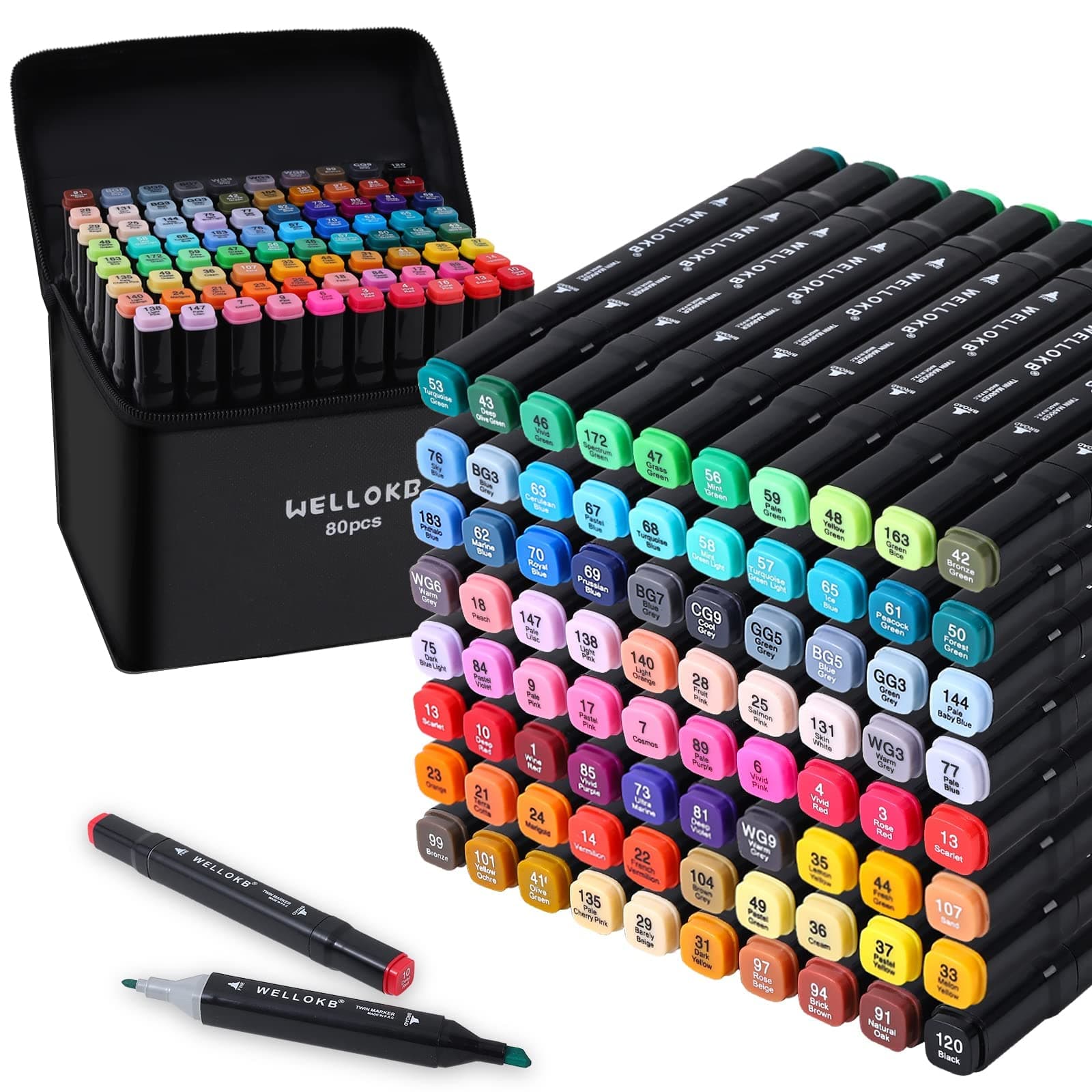 Alcohol Markers, 80 Colors Dual Brush Tip Permanent Art Markers, Coloring Marker, for Book Painting Card Making, Christmas gift for Adults Artists Black-80PCS