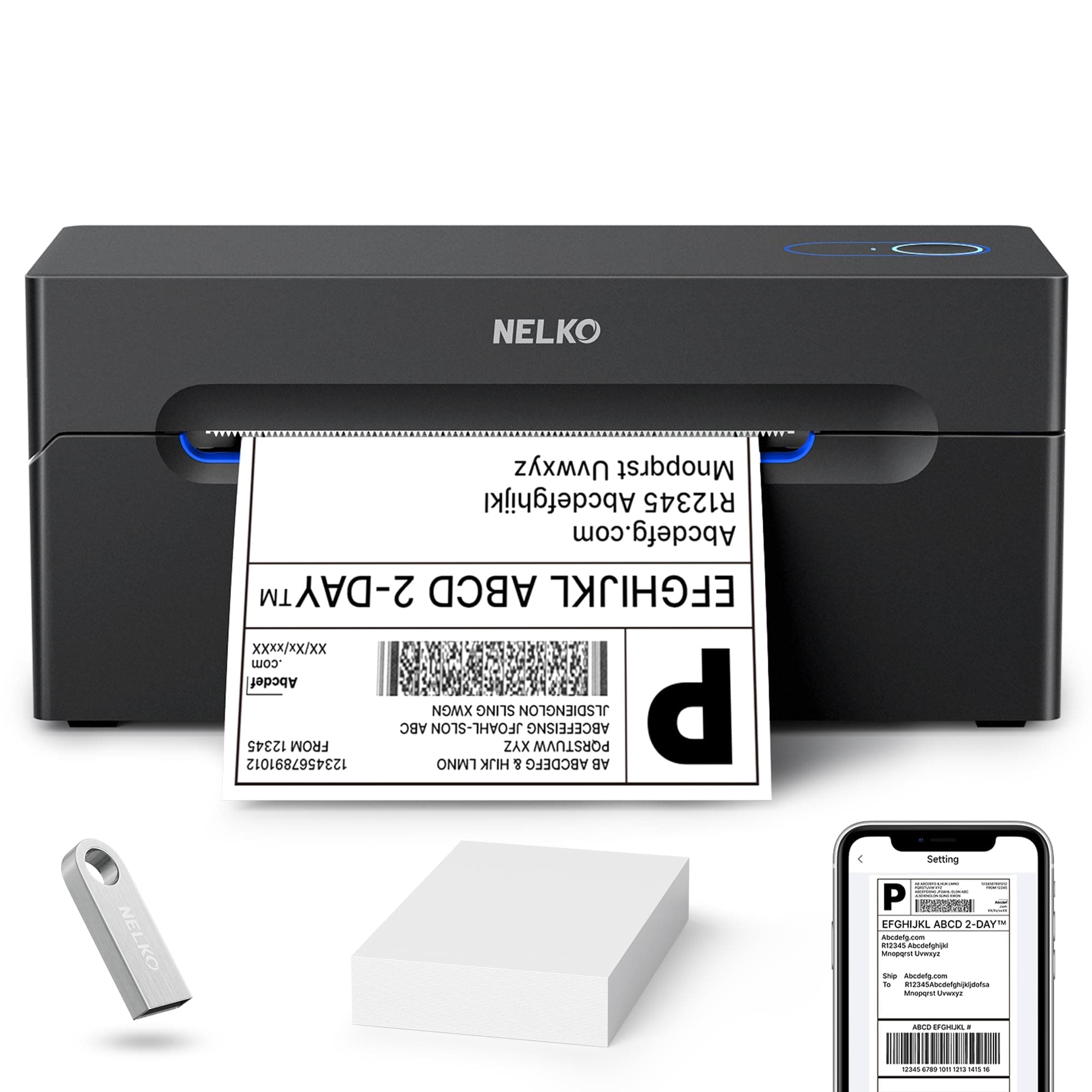 Nelko Bluetooth Thermal Shipping Label Printer, Wireless 4x6 Shipping Label Printer for Small Business, Support Android, iPhone and Windows, Widely Used for Amazon, Ebay, Shopify, Etsy, USPS black