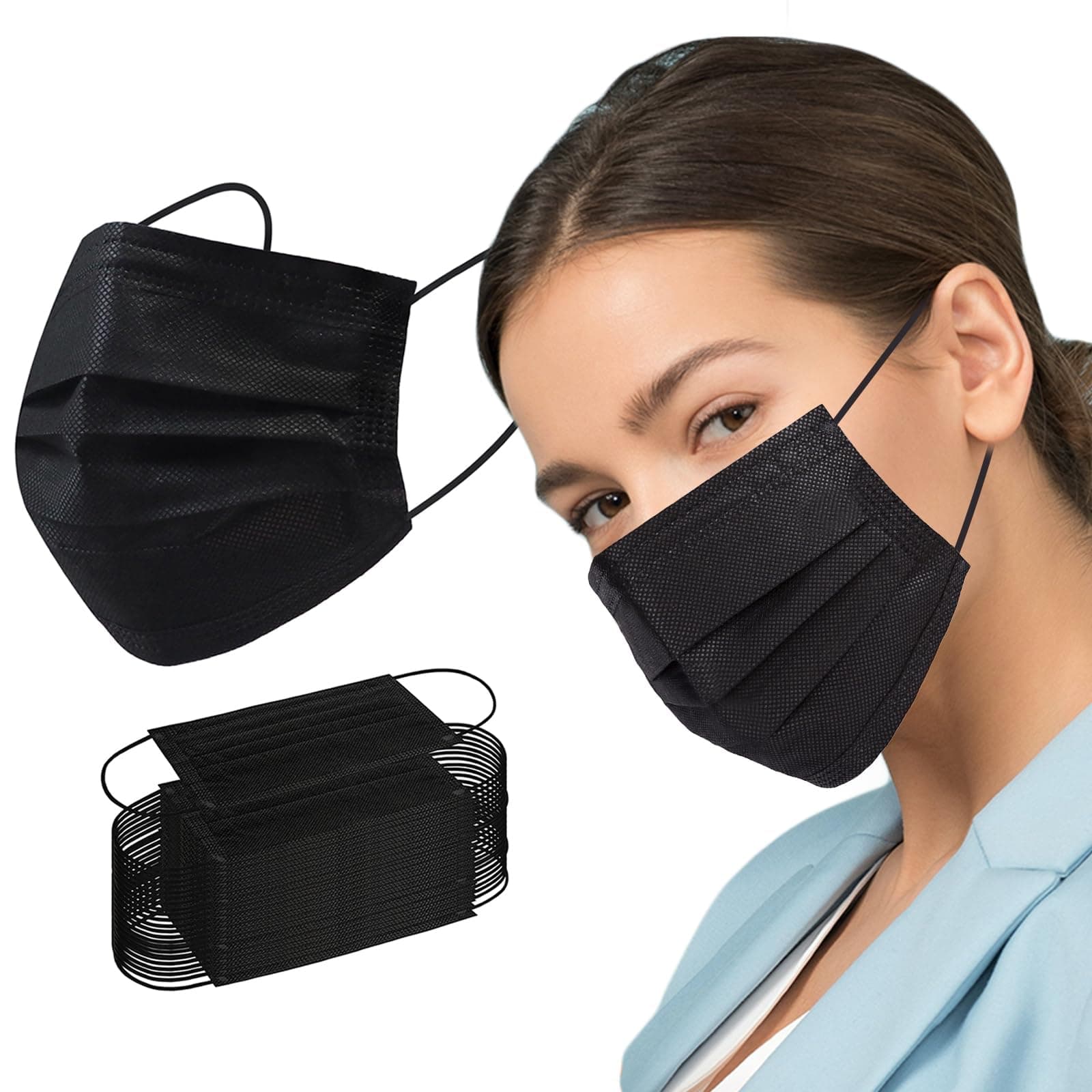 Borje Disposable Face Mask, 100 PCS Black Masks, 3 Ply Protection Face Masks Adults 100 Pcs