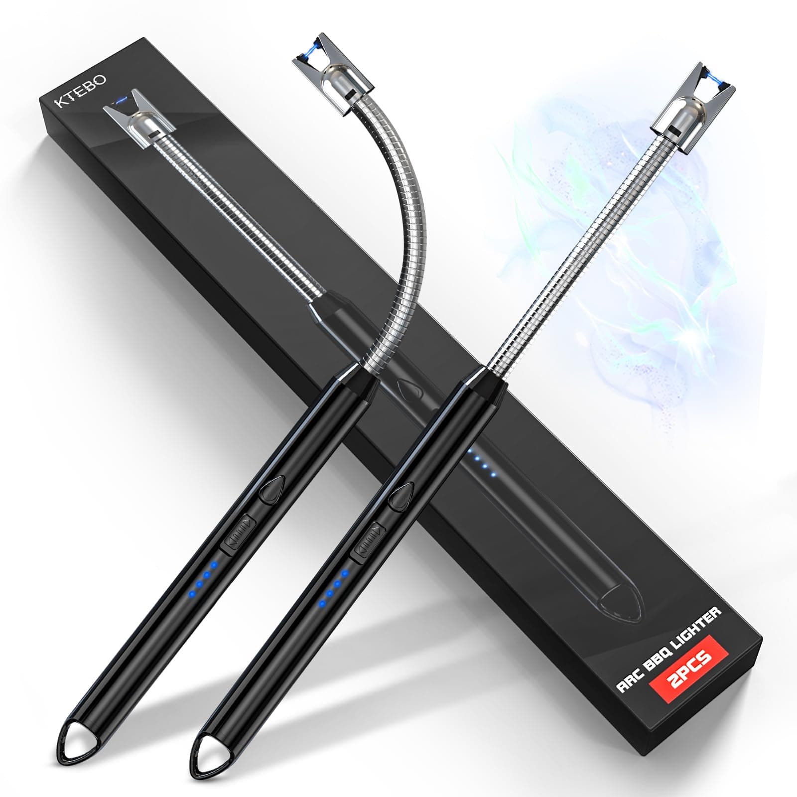 2 Pack Plasma Arc Electric Lighters Rechargeable - USB Long Reach for Scented Candles, BBQ Grill &Camping - Windproof Design Lighters - Stocking Stuffers Black