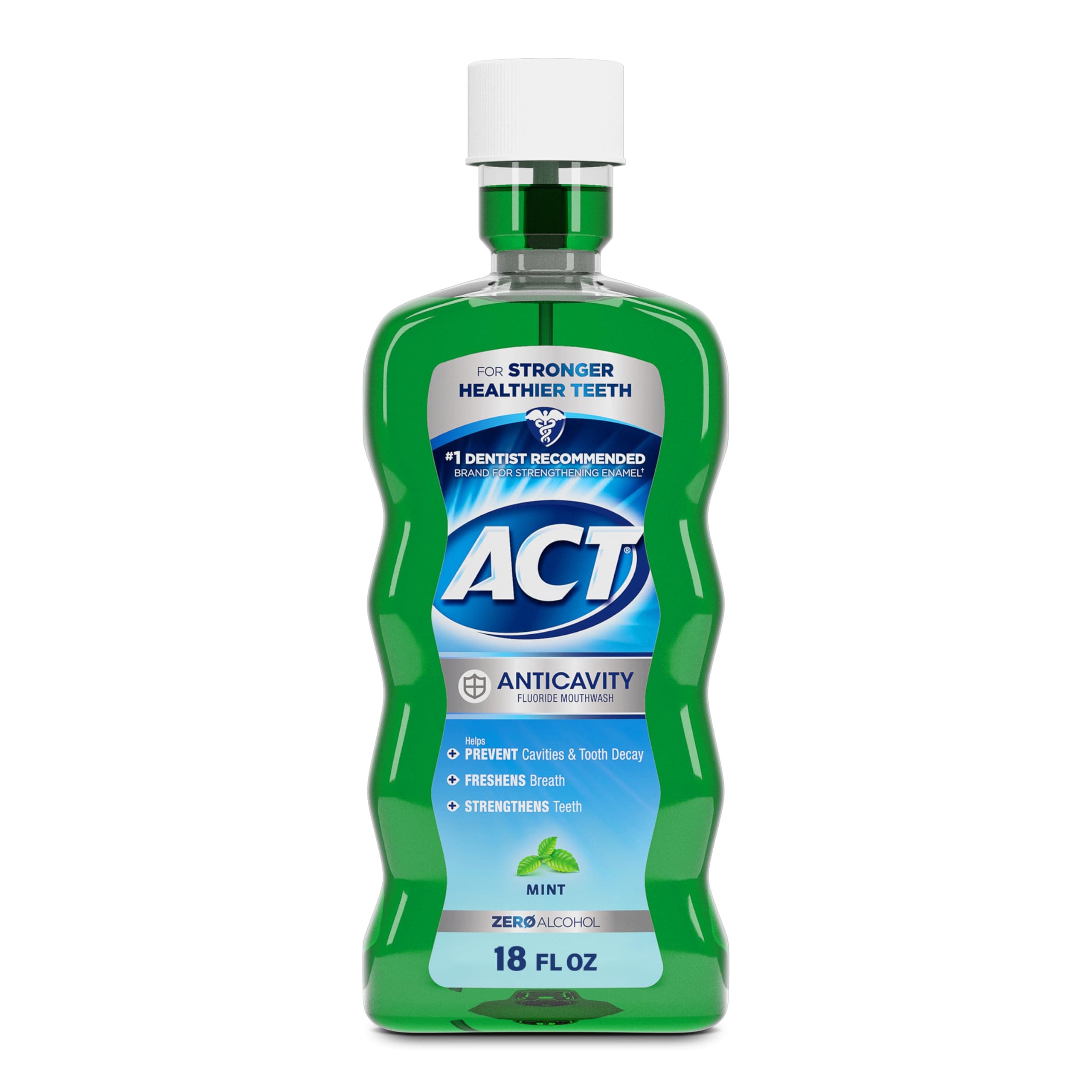 ACT Anticavity Zero Alcohol Fluoride Mouthwash 18 fl. oz., With Accurate Dosing Cup, Mint 18 Fl Oz (Pack of 1)