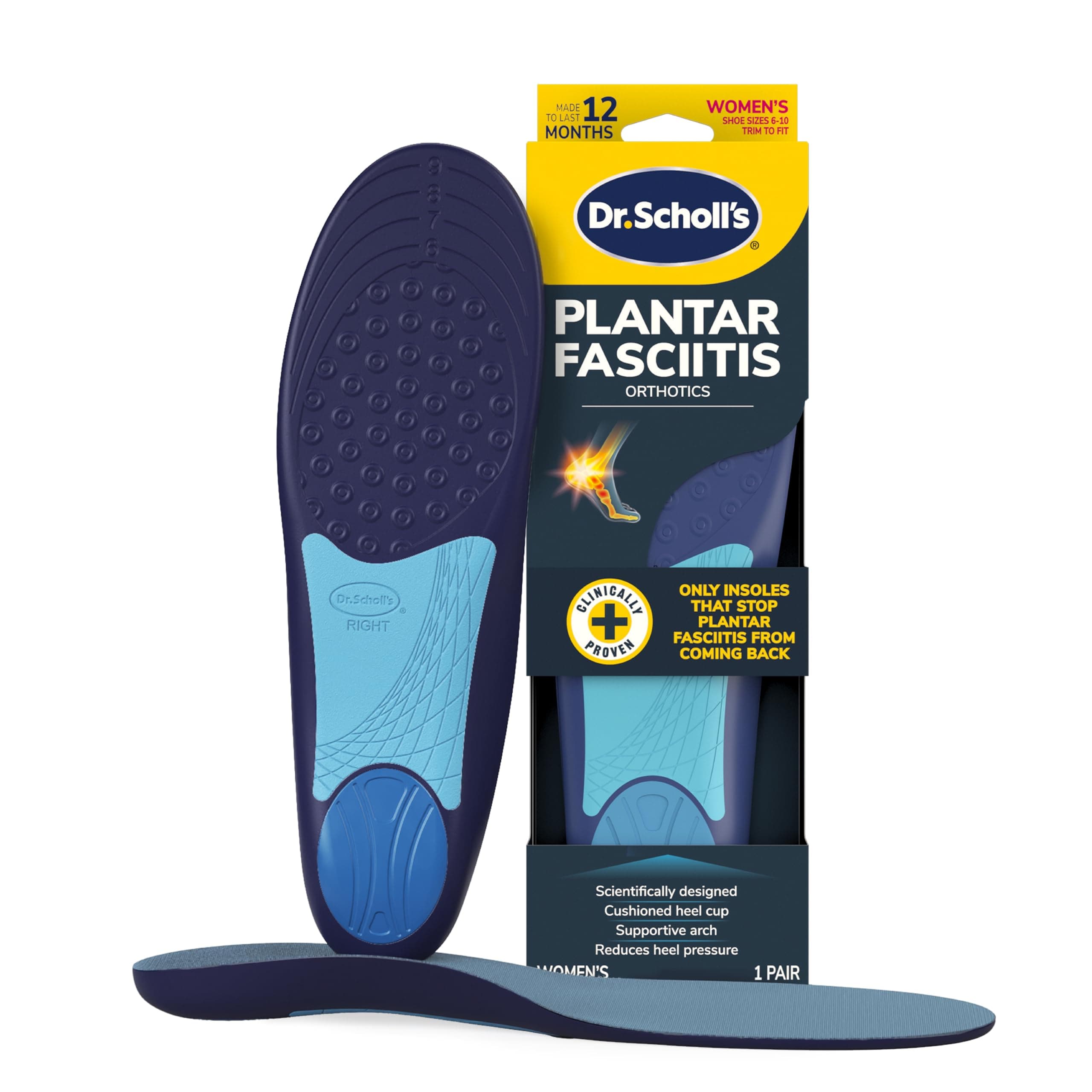 Dr. Scholl’s Plantar Fasciitis Pain Relief Orthotic Insoles, Immediately Relieves Pain: Heel, Spurs, Arch Support, Distributes Foot Pressure, 1 Pair Cut to Fit 1 Pair (Pack of 1)