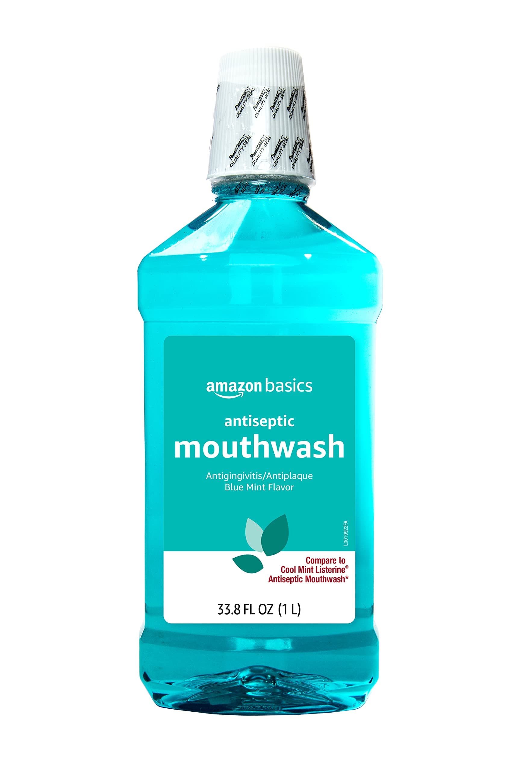 Amazon Basics Antiseptic Mouthwash, Blue Mint, 1 Liter, 33.8 Fluid Ounces, 1-Pack (Previously Solimo) 33.8 Ounce (Pack of 1)