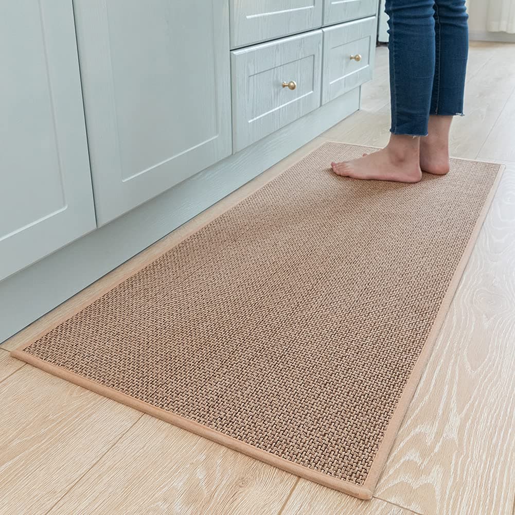 Kitchen Rugs Non Slip Washable, Absorbent Kitchen Mats for Floor, Braided Kitchen Runner Rug with Rubber Backing, Durable Dirt-Resistant Kitchen Carpet for Front of Sink (Beige,20"x47") 20"x47" Beige