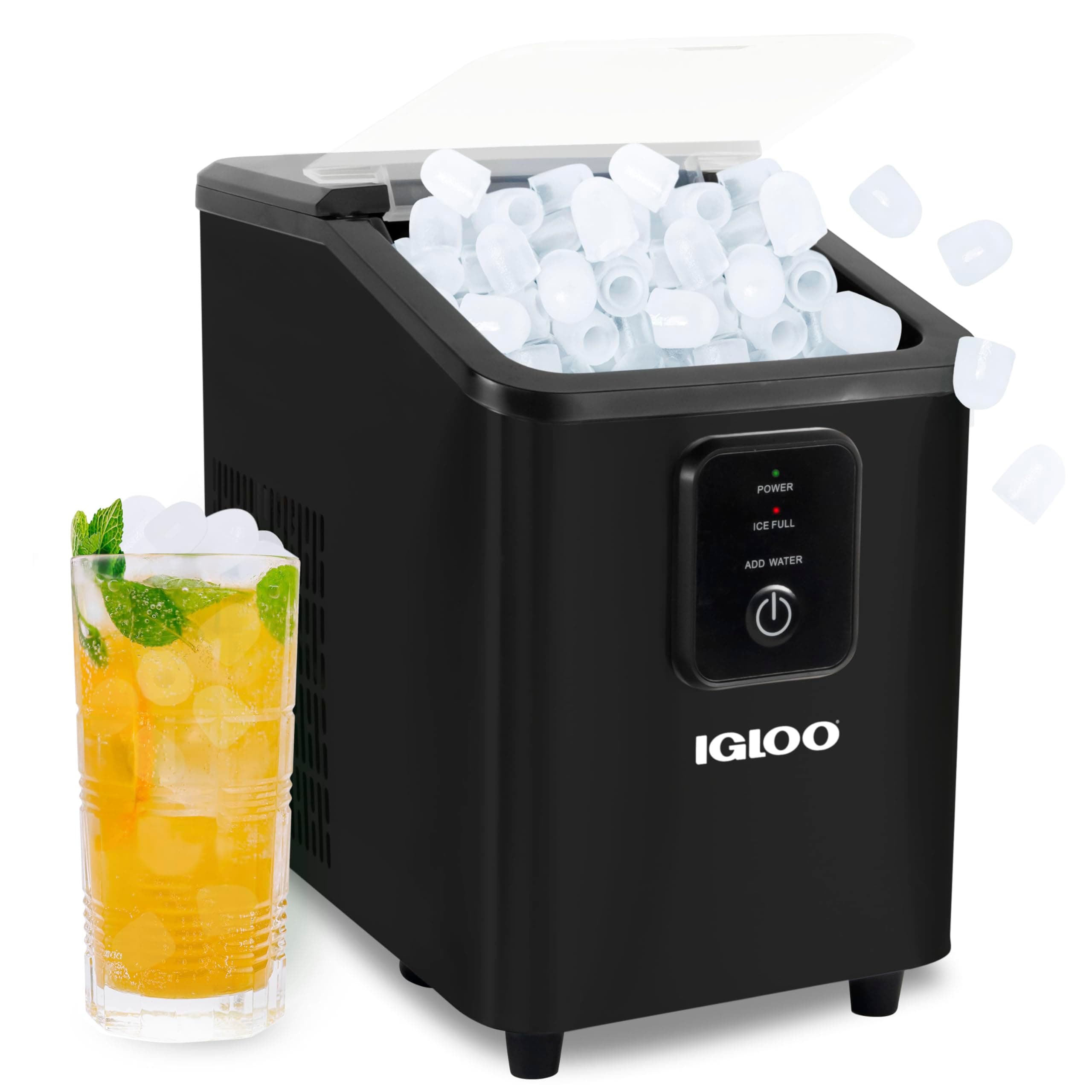 Igloo Self-Cleaning Countertop Ice Maker - Compact and Portable - Creates 26 lbs. Per Day, 8 Pieces Ready Every 7-8 Minutes - Includes Ice Scoop and Basket - Black Black 26 Lb