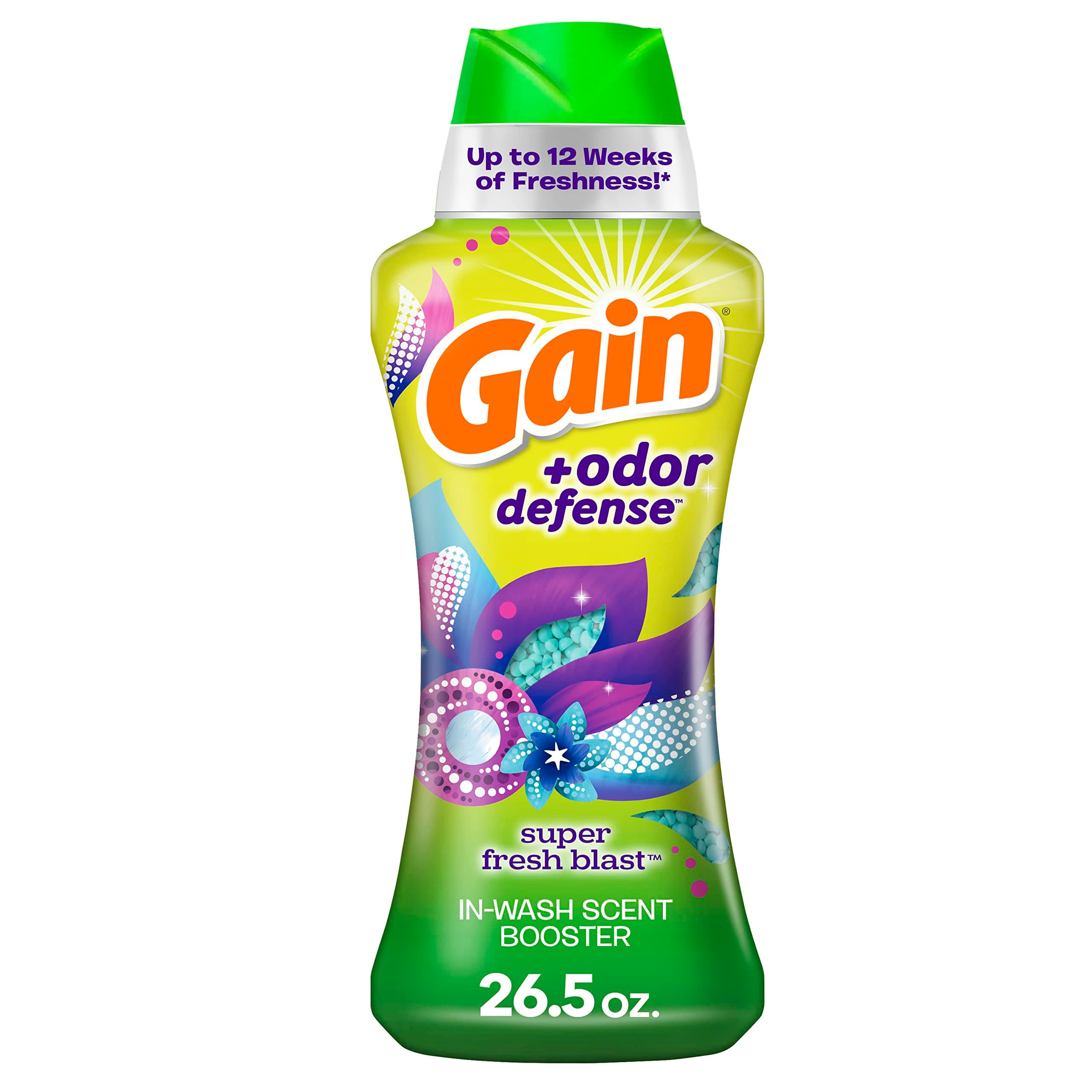 Gain + Odor Defense Laundry Scent Booster Beads for Washer, Super Fresh Blast Scent, 26.5 oz, HE Compatible