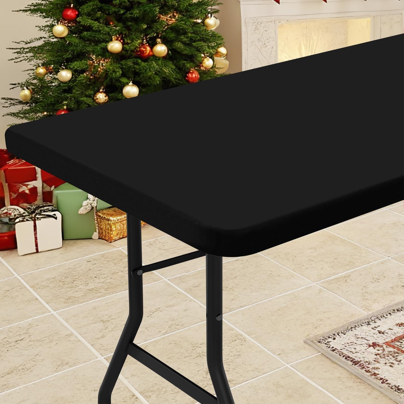 Smiry Rectangle Tablecloth, Elastic Fitted Flannel Backed Vinyl Tablecloths for 6ft Folding Tables, Waterproof Wipeable Table Covers for Indoor, Outdoor, Picnic and Camping (Black, 30"x72") Black 72" x 30" (Rectangular)