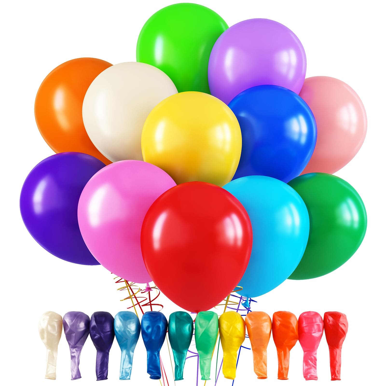 RUBFAC 120 Balloons Assorted Color 12 Inches Rainbow Latex Balloons, 12 Bright Color Party Balloons for Birthday Baby Shower Wedding Party Supplies Arch Garland Multicolor 12inch