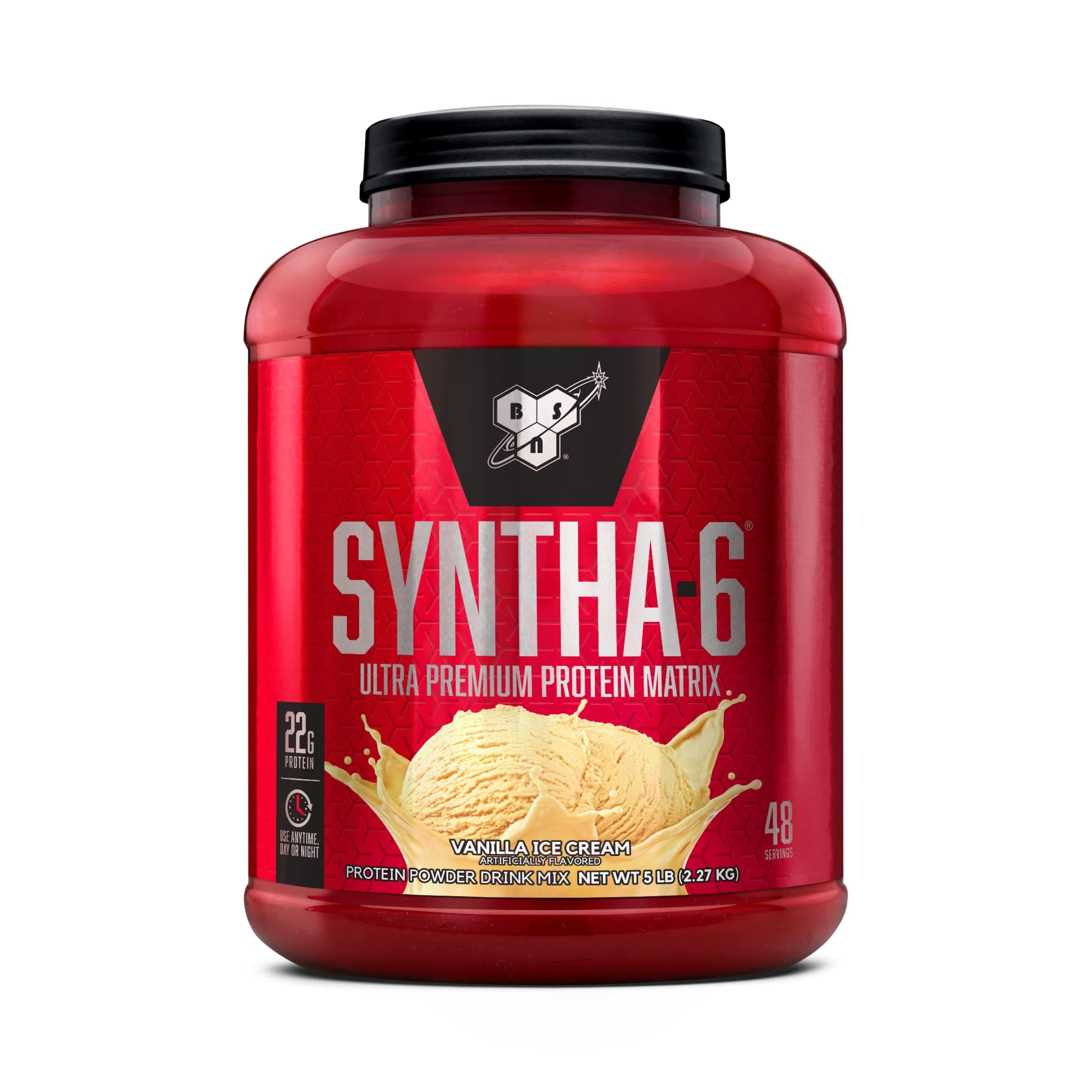 BSN SYNTHA-6 Whey Protein Powder, Micellar Casein, Milk Protein Isolate Powder, Vanilla Ice Cream, 5 Pounds, 48 Servings (Pack of 1) - Package May Vary Protein Matrix Vanilla Ice Cream 5 Pound (Pack of 1)