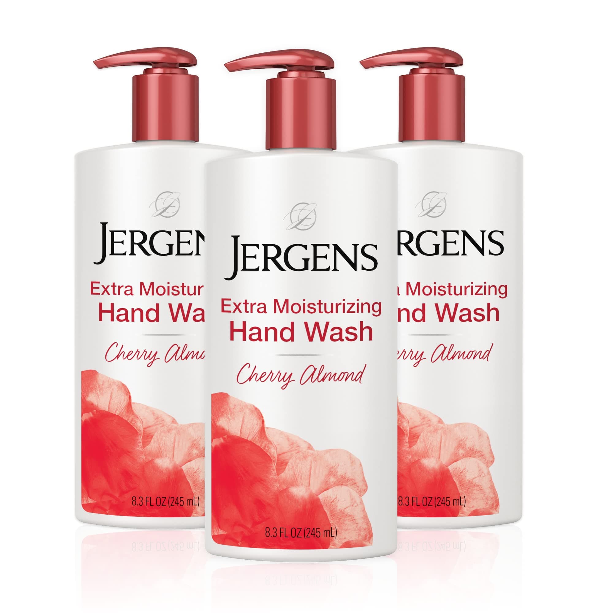 Jergens Extra Moisturizing Hand Soap, Liquid Soap Refill with Jergens Cherry Almond Scent, Hand Wash For Dry Hands, 8.3oz, Pack of 3 Moisturizing Hand Soap 8.3 Fl Oz (Pack of 3)