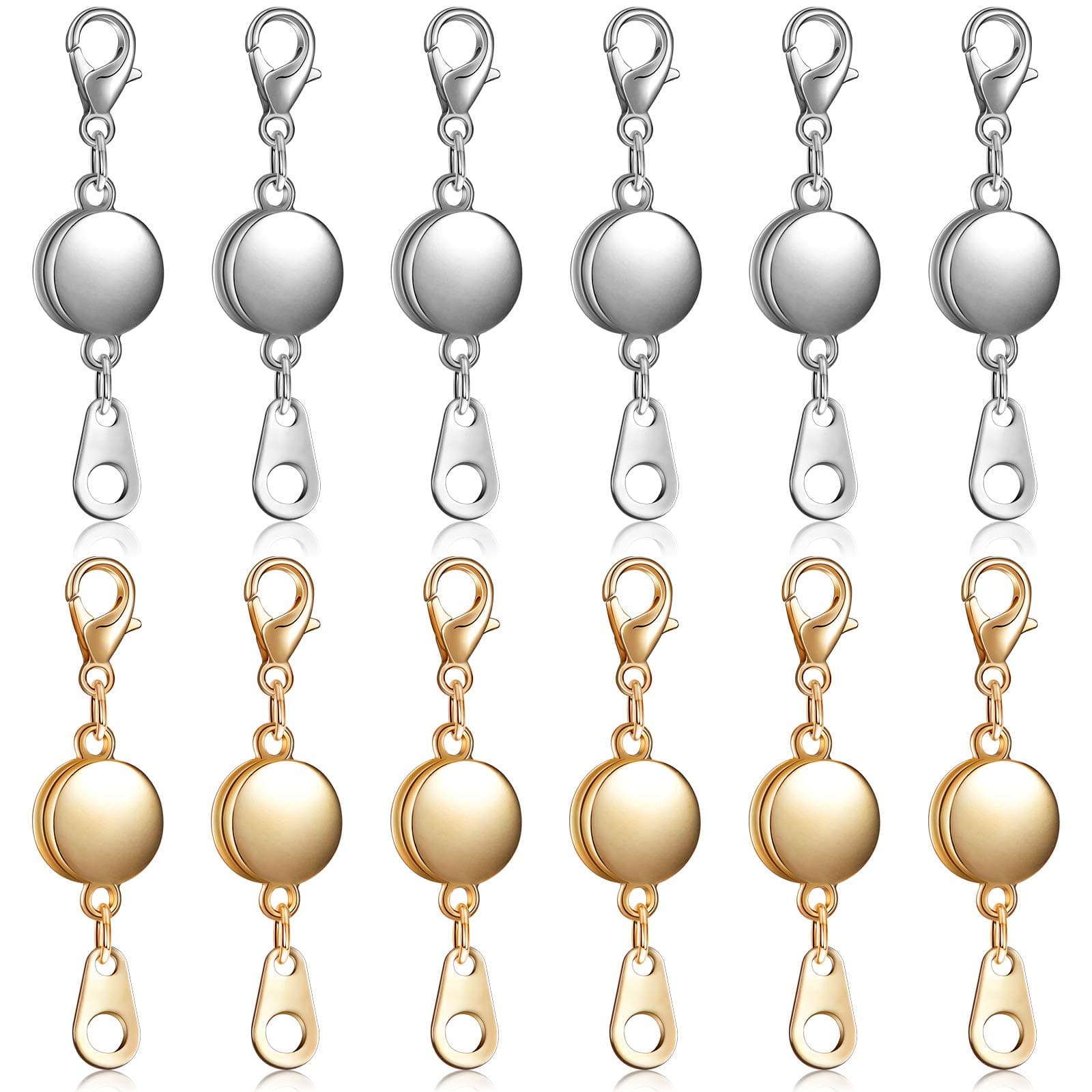 12 Pieces Locking Magnetic Jewelry Clasp Round Necklace Clasp Closures Bracelet Extender for Jewelry Making (Gold, Silver) Gold,Silver