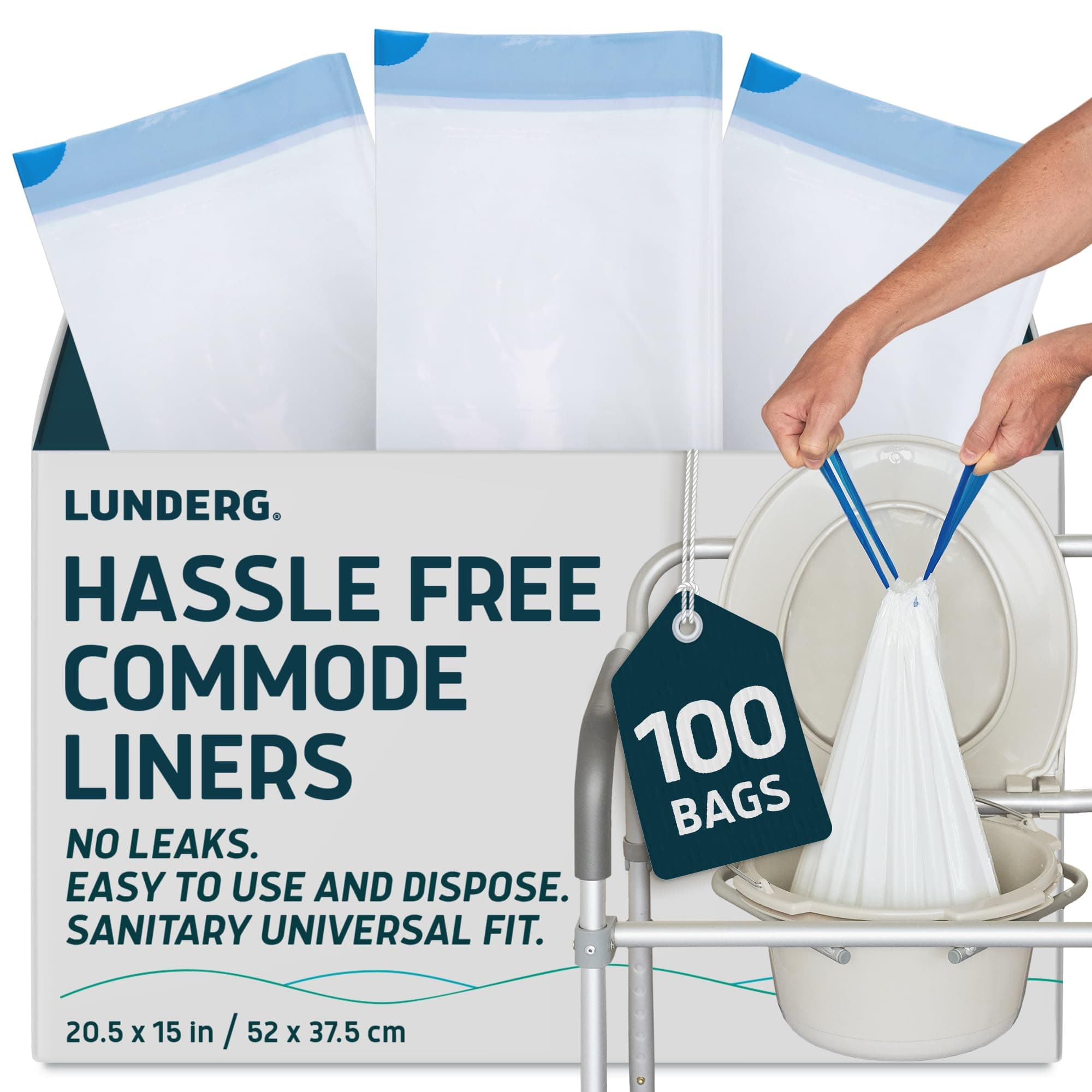 Lunderg Commode Liners - Value Pack 100 Count Universal Fit - Medical Grade Bedside Liners Disposable for Adult Commode Chair, Portable or Camping Toilet Bags 100 Count (Pack of 1)