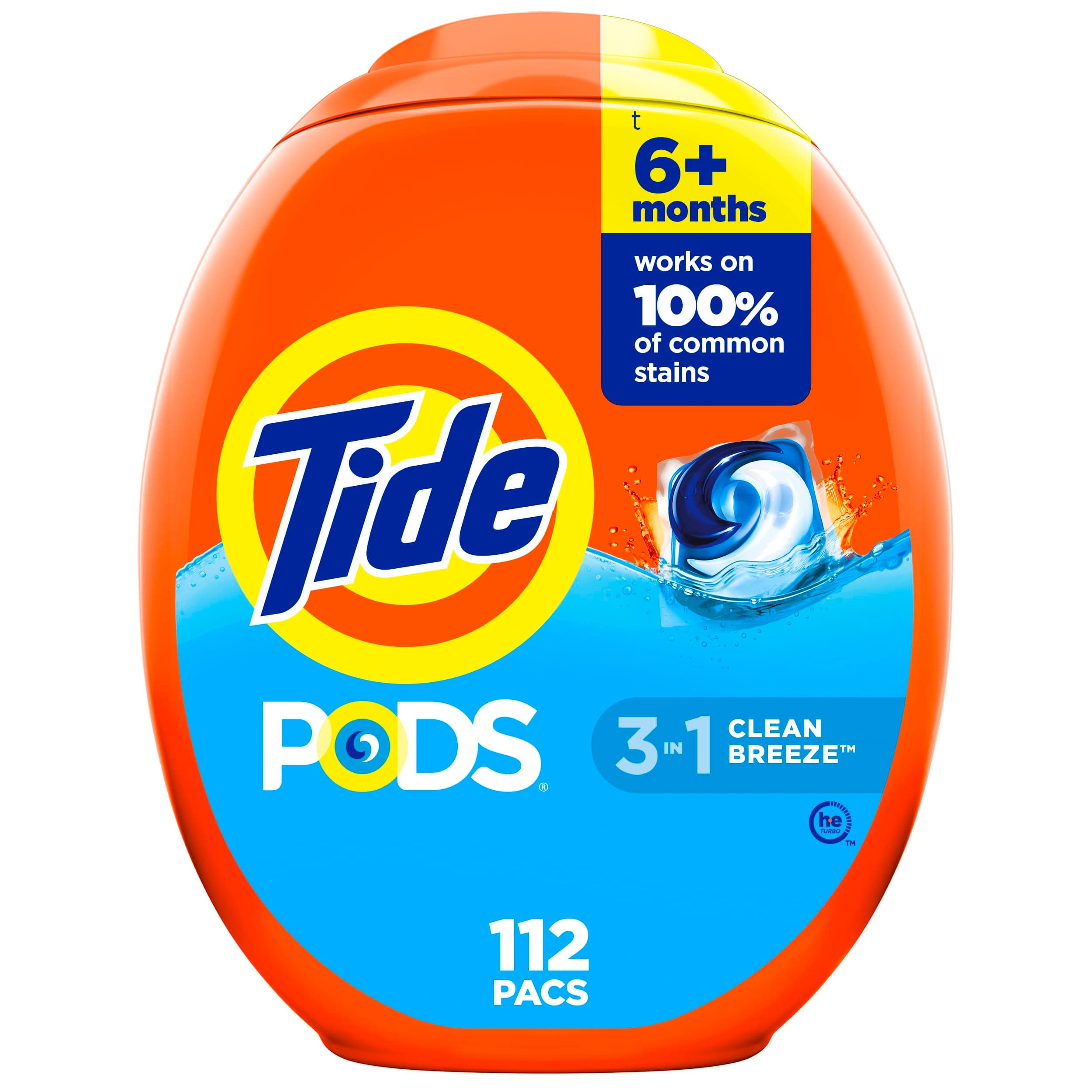 Tide PODS laundry detergent pacs, 3-in-1 Stain Remover, Odor Fighter, Color Protector, 112 Count, HE compatible, Clean Breeze Scent