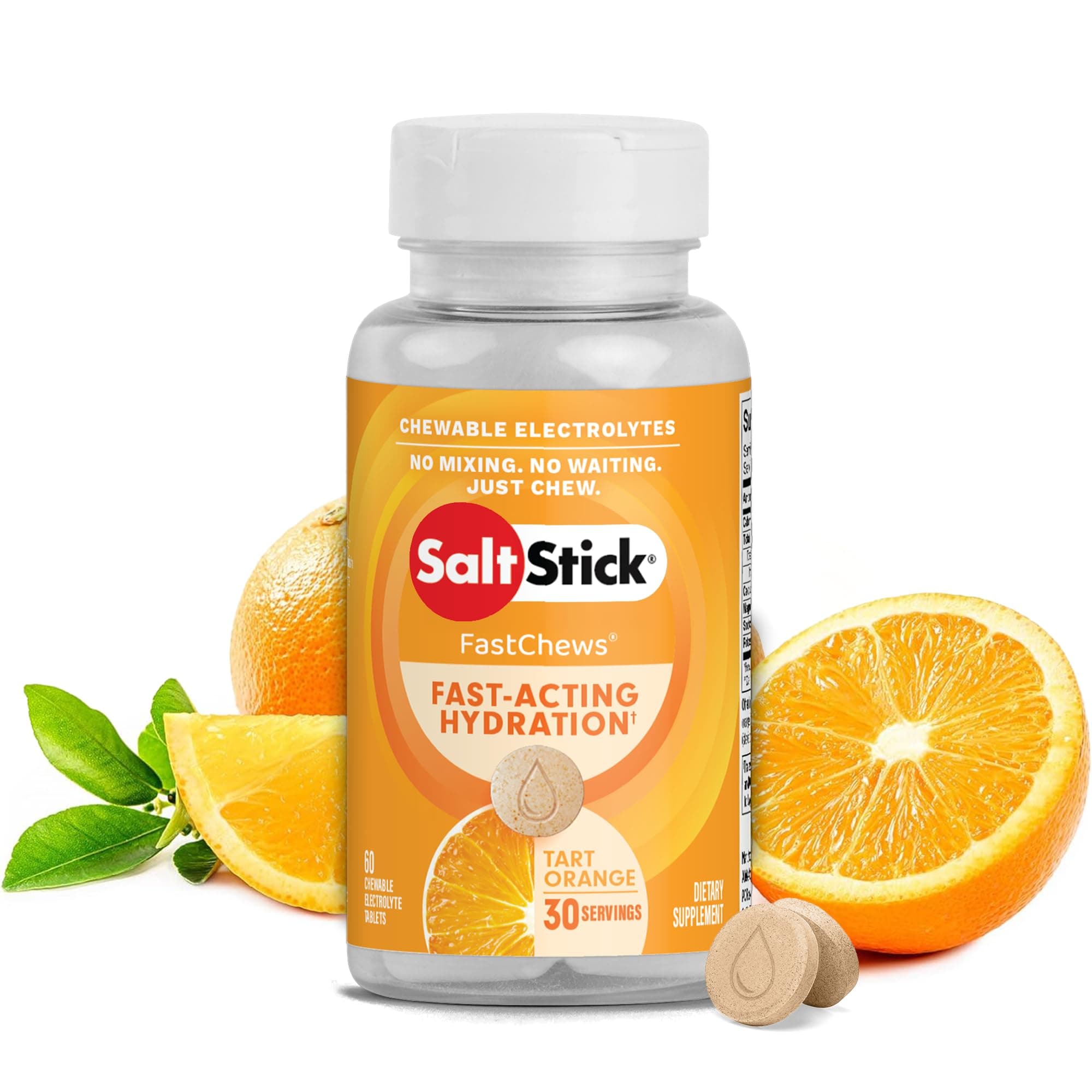 SaltStick Electrolyte FastChews - 60 Orange Chewable Electrolyte Tablets - Salt Tablets for Runners, Sports Nutrition, Electrolyte Chews - 60 Count Bottle Orange 60 Count (Pack of 1)