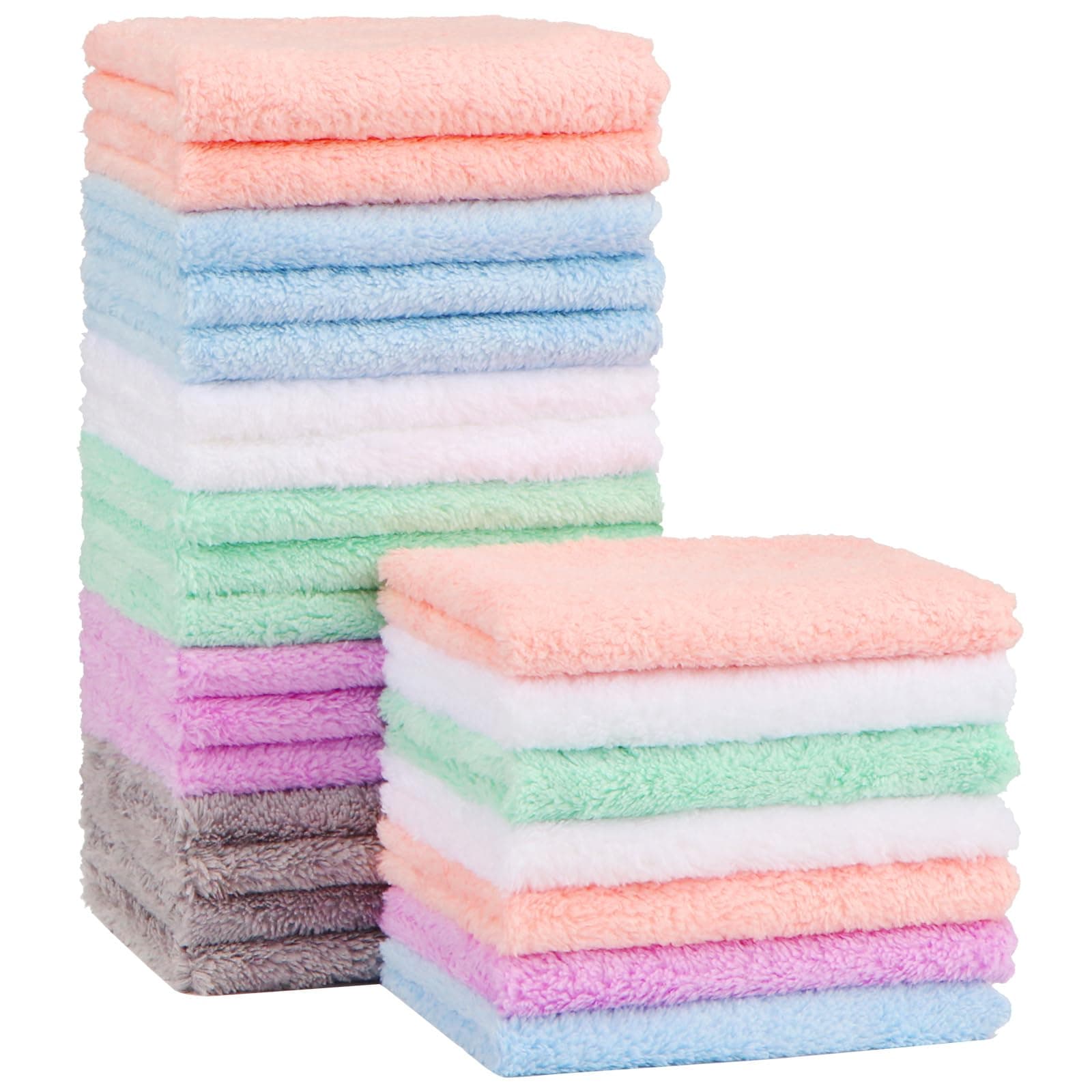 Orighty Baby Washcloths 24-Pack(7''x9''), Microfiber Coral Fleece Baby Towels, Super Soft and Absorbent Wash Cloths for Newborns, Infants and Toddlers, Gentle on Delicate Skin for Face Hands and Body Pack of 24