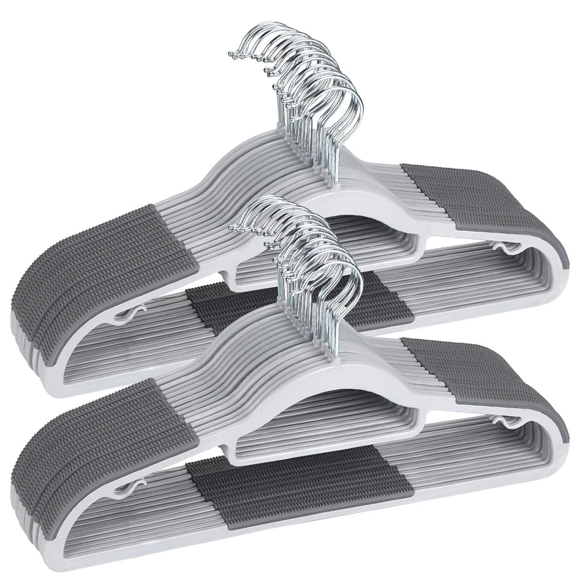 Plastic Hangers 50 Pack Heavy Duty Dry Wet Clothes Hangers with Non-Slip Pads Space Saving 0.2" Thickness Super Lightweight Organizer Gray