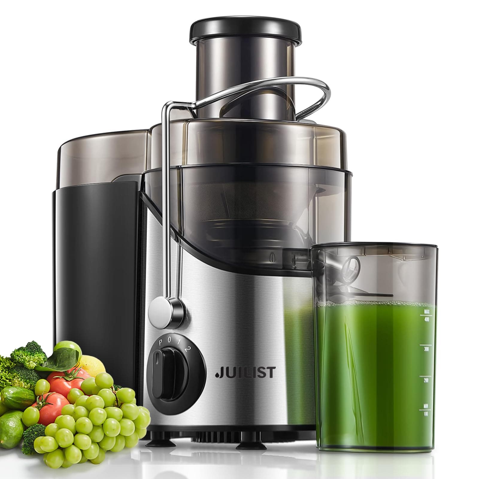 Juicer Machines, Juilist 3" Wide Mouth Juicer Extractor Max Power 800W, for Vegetable and Fruit with 3-Speed Setting, 400W Motor, Easy to Clean Silver