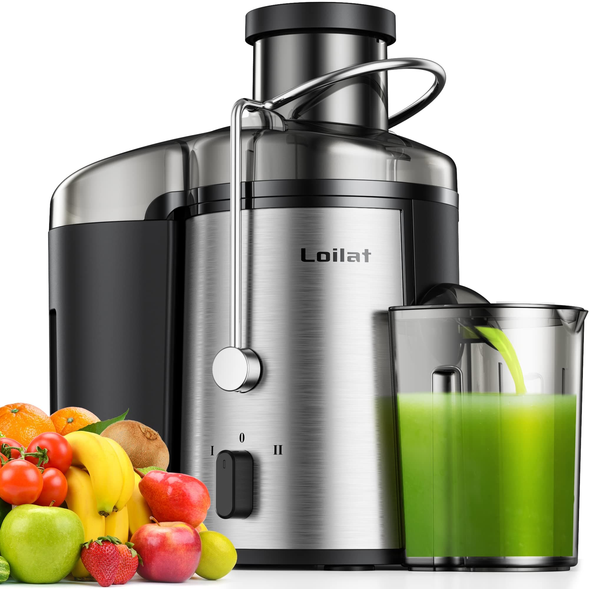 Juicer Machine, 500W Juicer with 3'' Big Mouth for Whole Fruits and Veg, Centrifugal Juice Extractor with 3-Speed Setting, Easy to Clean, Stainless Steel, BPA Free AJ10 Black