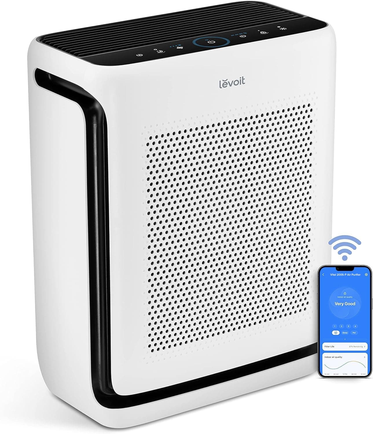 LEVOIT Air Purifiers for Home Large Room Up to 1875 Ft² with Washable Pre-Filter, AHAM VERIFIDE, Air Quality Monitor, HEPA Sleep Mode for Allergies, Pet Hair in Bedroom, Vital 200S-P, White Air Purifier White