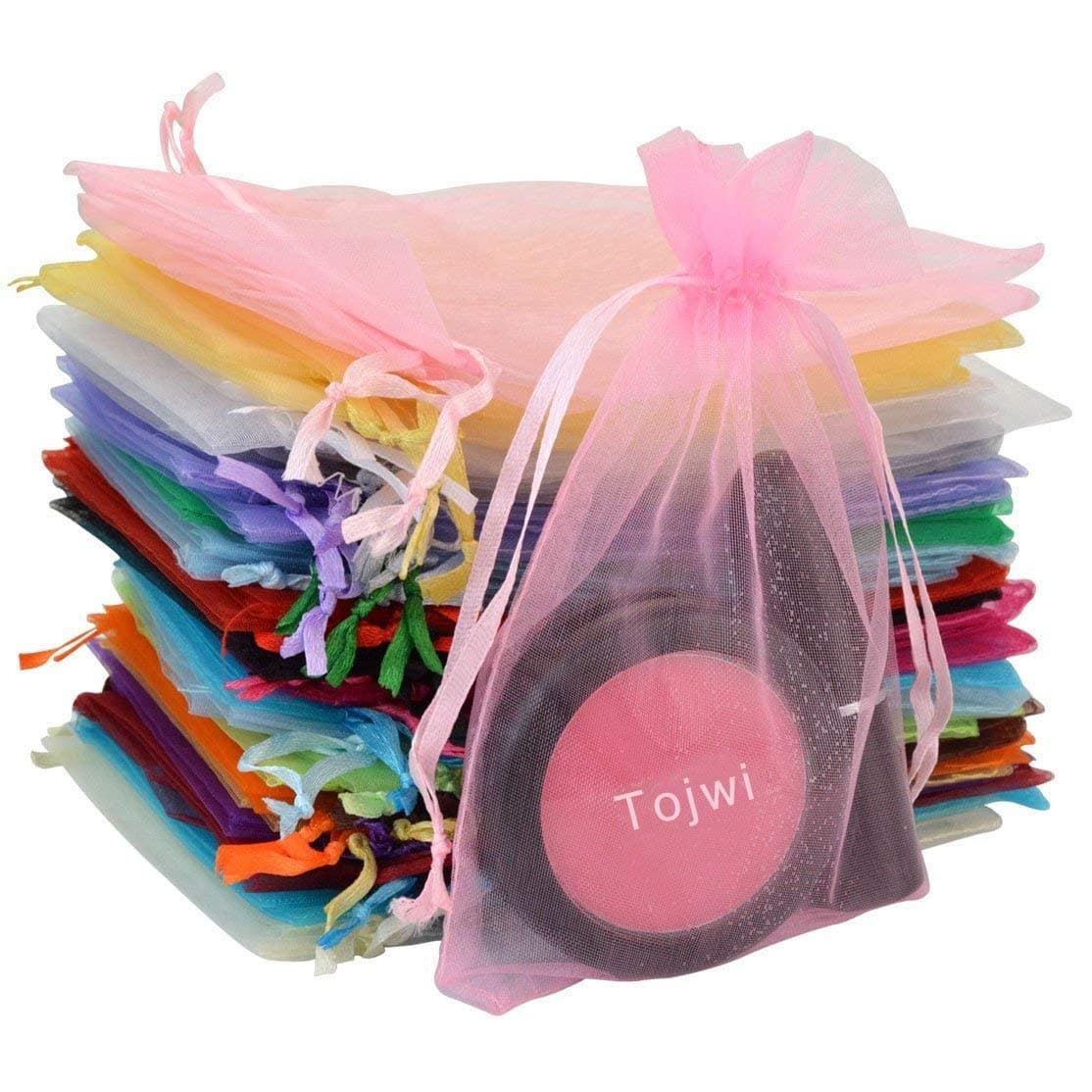 50pcs Organza Bags-Mix Color 3.54''x4.33''(9x11cm) Satin Drawstring Organza Pouch Wedding Party Favor Gift Bag Jewelry Watch Bags 10colors