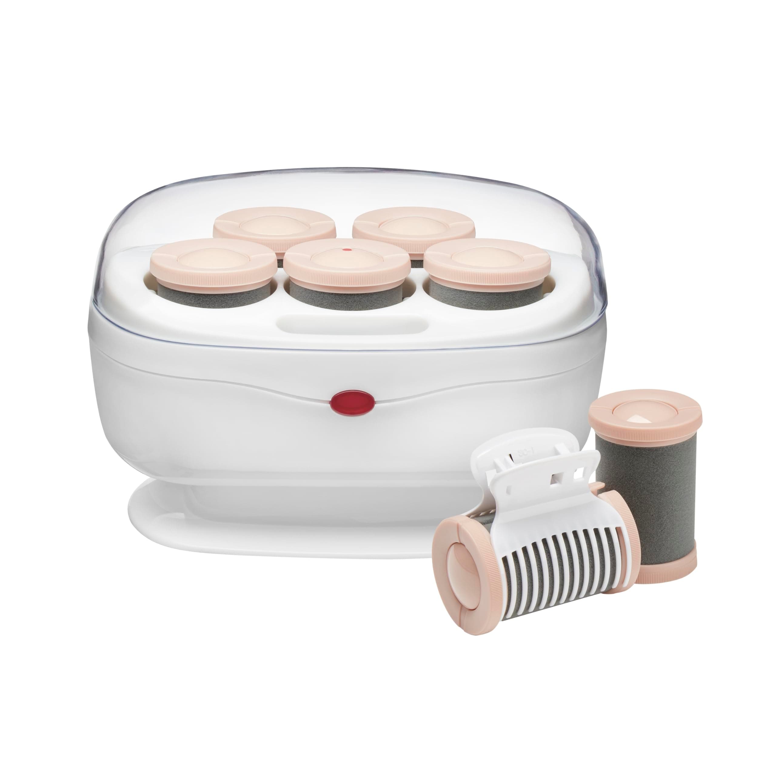Conair Double Ceramic Hot Rollers for Long, Medium & Short Hair, 5 Ceramic Flocked 1½-Inch Heated Hair Rollers with Clips, Hot Curlers for Women, Volume & Curls, Dual Voltage, Pink/White Pink / White 1 Count (Pack of 1)