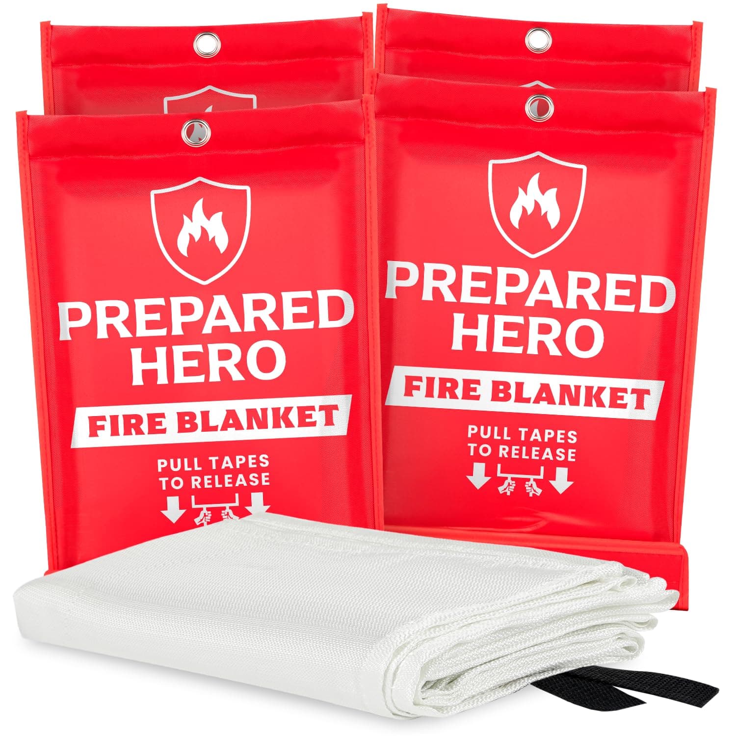 Prepared Hero Emergency Fire Blanket - 4 Pack - Fire Suppression for Kitchen, 40” x 40” Fiberglass Fire Blanket for Home 4-pack Red