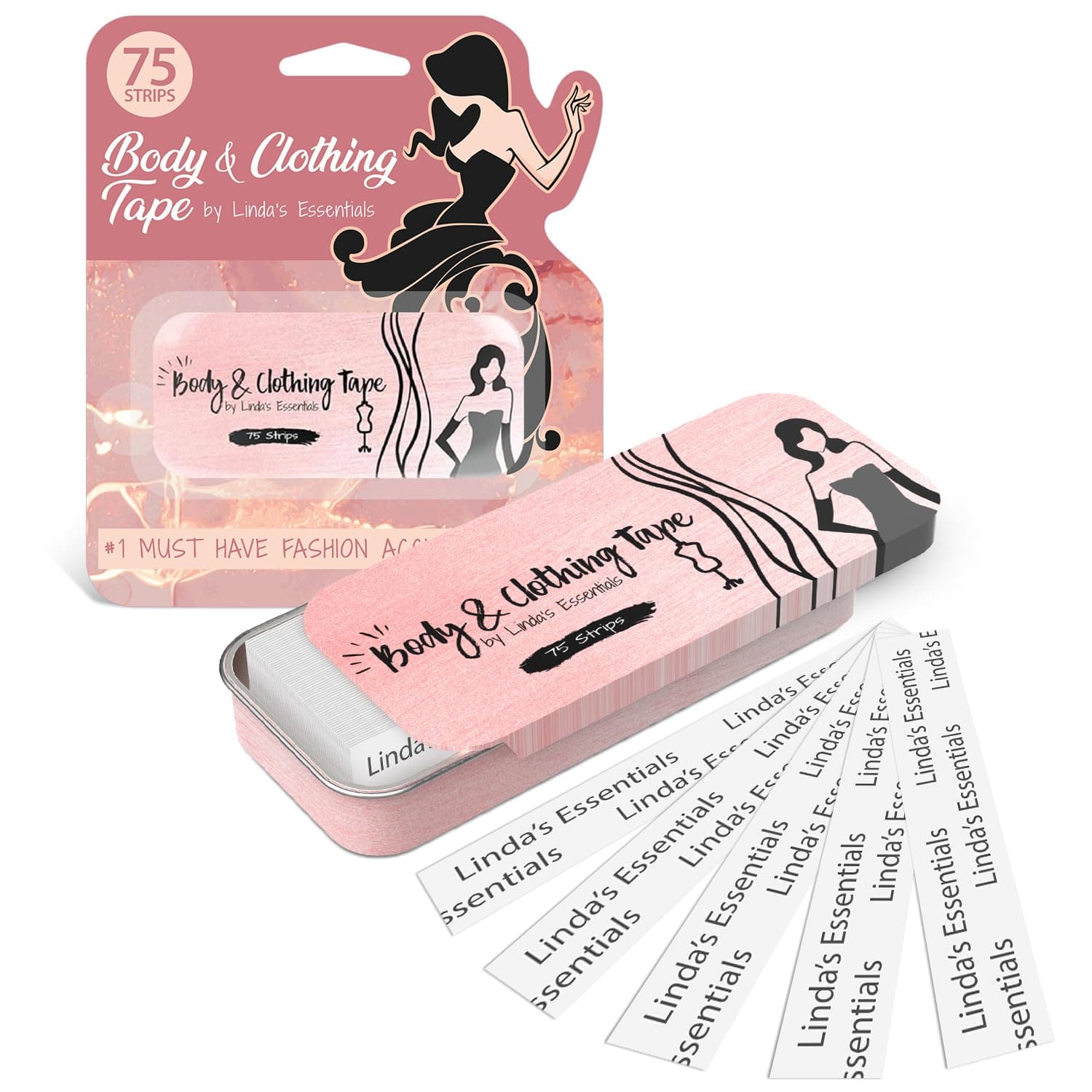Double Sided Tape for Clothes, Body and Fashion (75 Pack) | Clothing and Hem Tape for Women, No Sew No Iron, Fabric Adhesive, Strong Adhesive for Skin for All Shades and Sensitivity, Includes Tin Box 75 Pack (with Tin) Clear