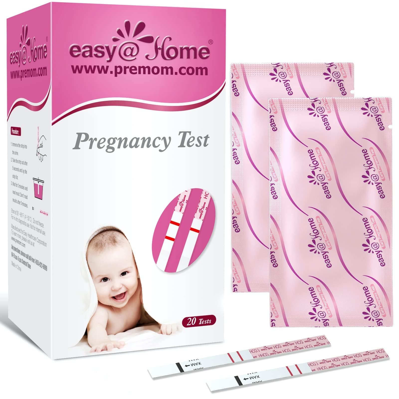 Easy@Home Pregnancy Test Strips Kit, 20 Pack Early Detection hCG Tests - Bulk Pregnancy Strips - Powered by Premom APP 20 Count (Pack of 1)