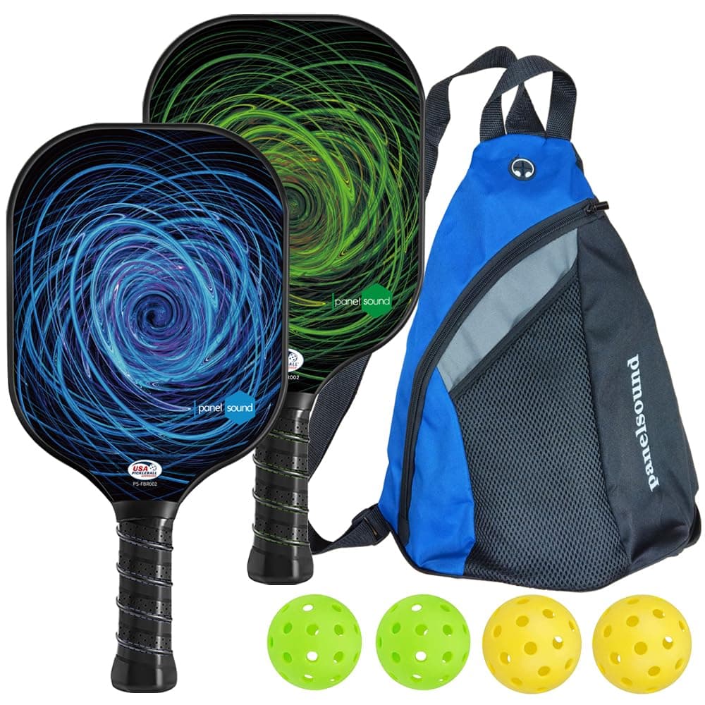 Pickleball Paddles Set of 2 or 4, USAPA Approved Fiberglass Pickleball Racket Set with 4 Outdoor Pickleballs and 1 Carrying Case 2 Pack-Blue & Green