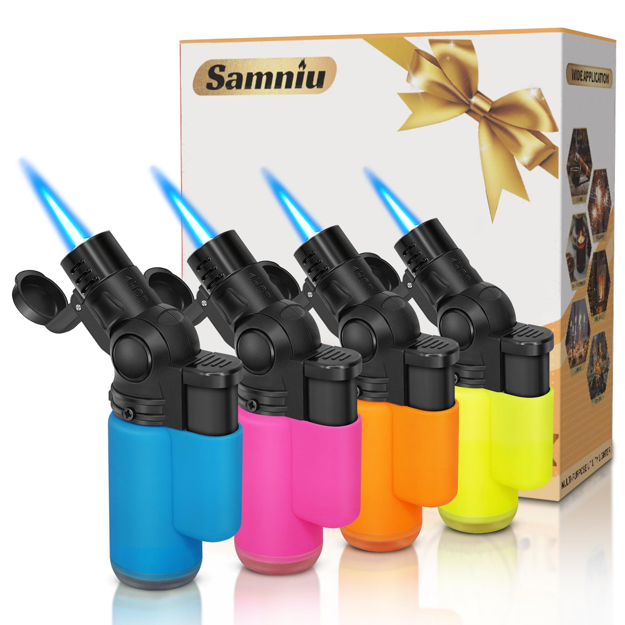 Pack of 4 Torch Lighter, Mini Jet Flame Butane Lighters, Multi-Purpose, 45° Rotatable for Campfires, Candle, Fireplaces, Christmas Party Favors (Gas not Included) Sn605