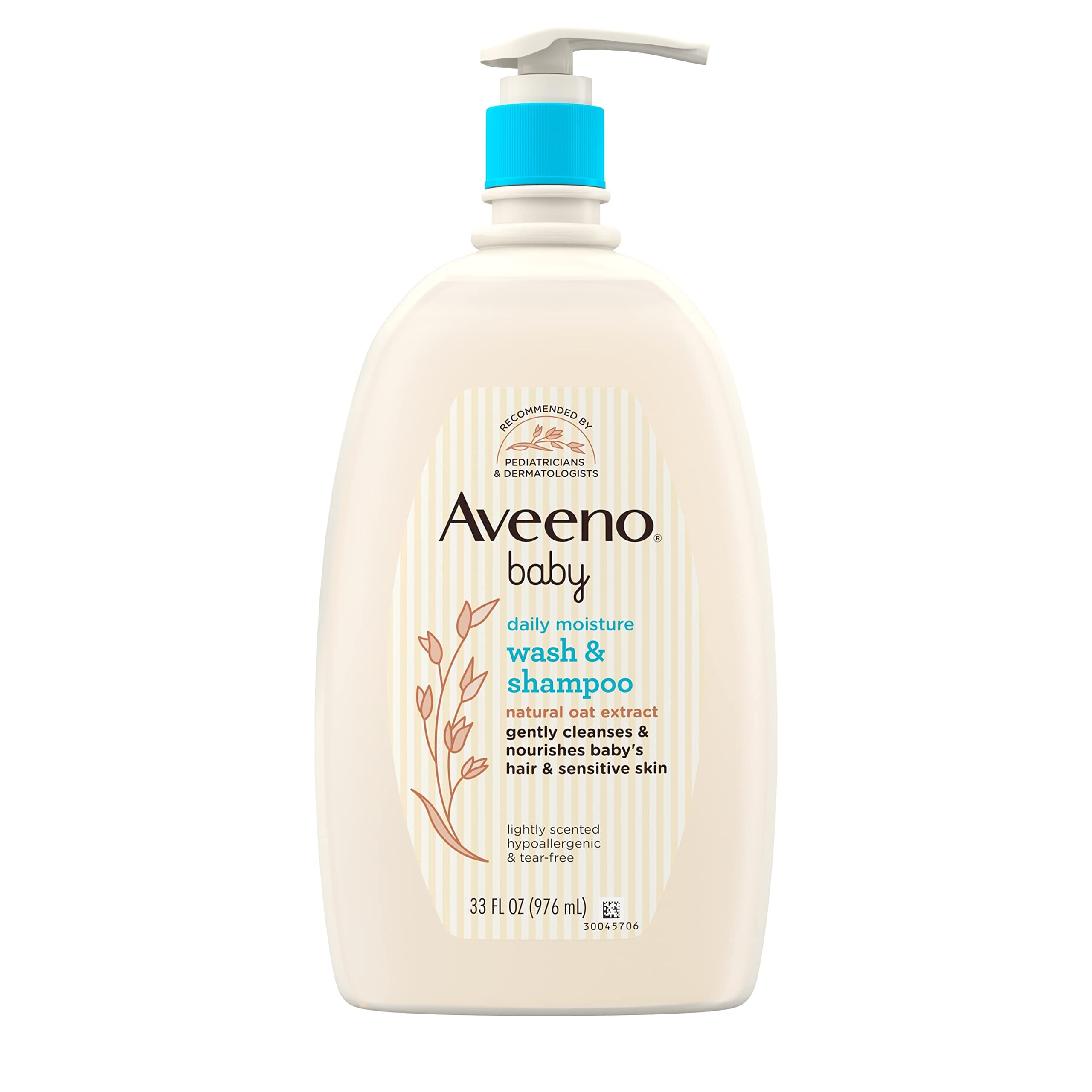 Aveeno Baby Daily Moisture Gentle Bath Wash & Shampoo with Natural Oat Extract, Hypoallergenic, Tear-Free & Paraben-Free Formula For Sensitive Hair & Skin, Lightly Scented, 33 fl. oz Scented 33 Fl Oz (Pack of 1)