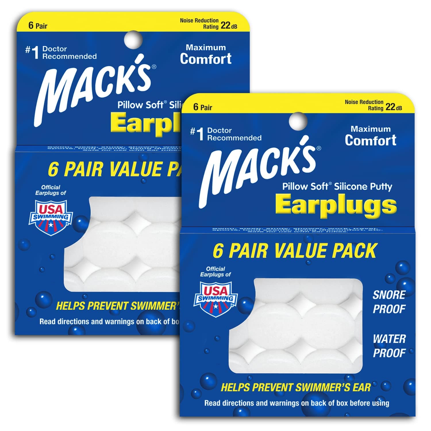 Mack's Pillow Soft Silicone Earplugs, Value Pack - The Original Moldable Silicone Putty Ear Plugs for Sleeping, Snoring, Swimming, Travel, Concerts and Studying, 6 Pair (Pack of 2) White 6 Pair (Pack of 2)